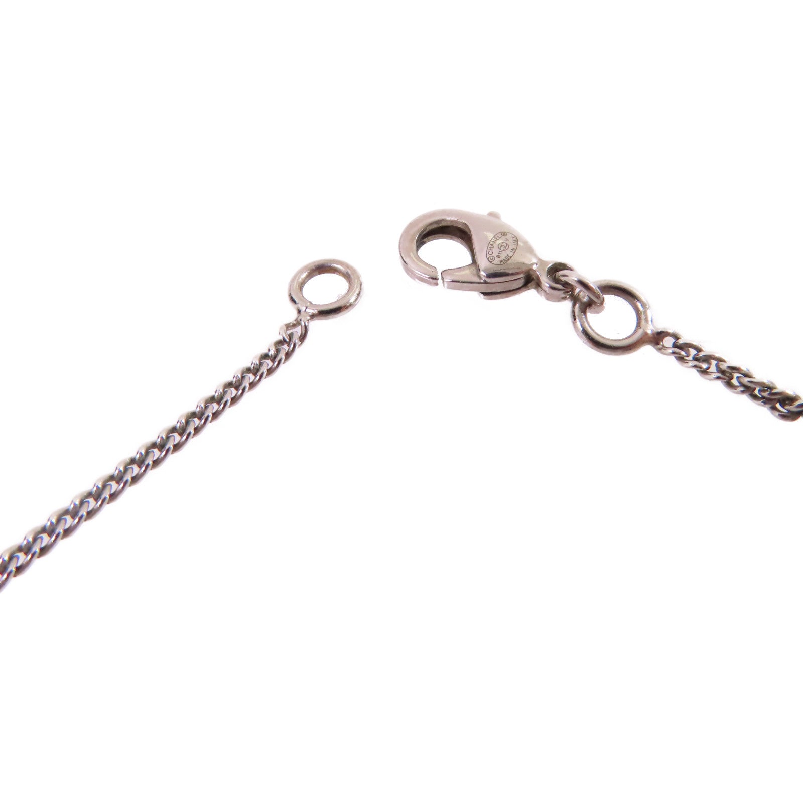 CHANEL 金屬/水鑽CC Necklace銀扣項鏈銀色