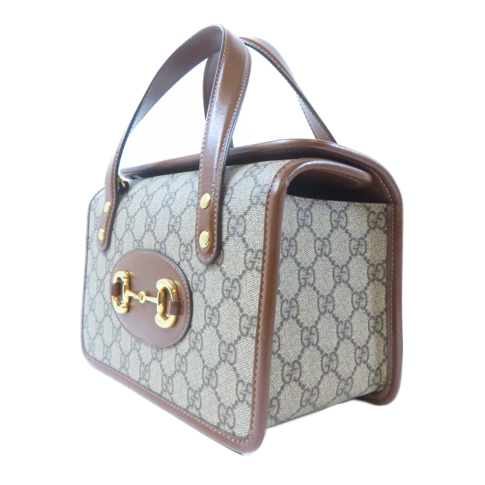 GUCCI 塗層帆布Horsebit 1955 Mini Top Handle Bag金扣手挽肩背兩用袋啡色