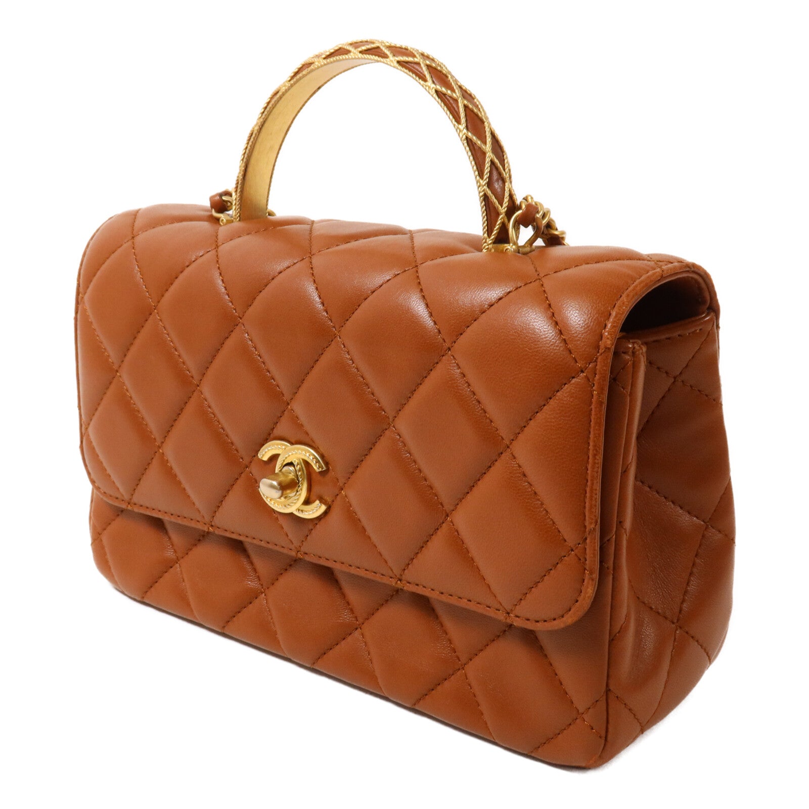 CHANEL 羊皮皮革Flap Bag with Top Handle鏈帶手挽肩背兩用袋