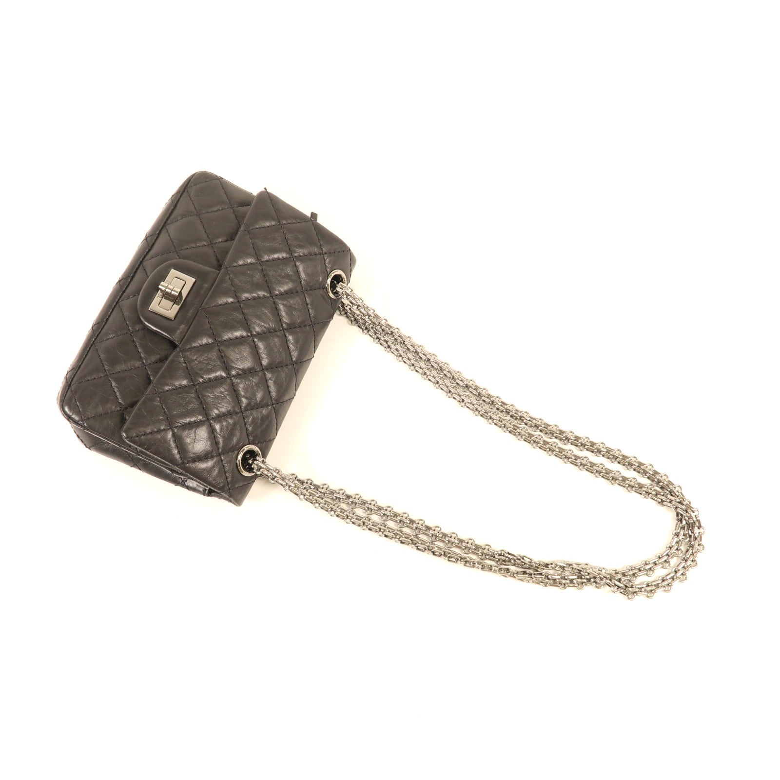 CHANEL 【激減優惠】牛皮皮革2.55 Mini銀扣鏈帶肩背袋