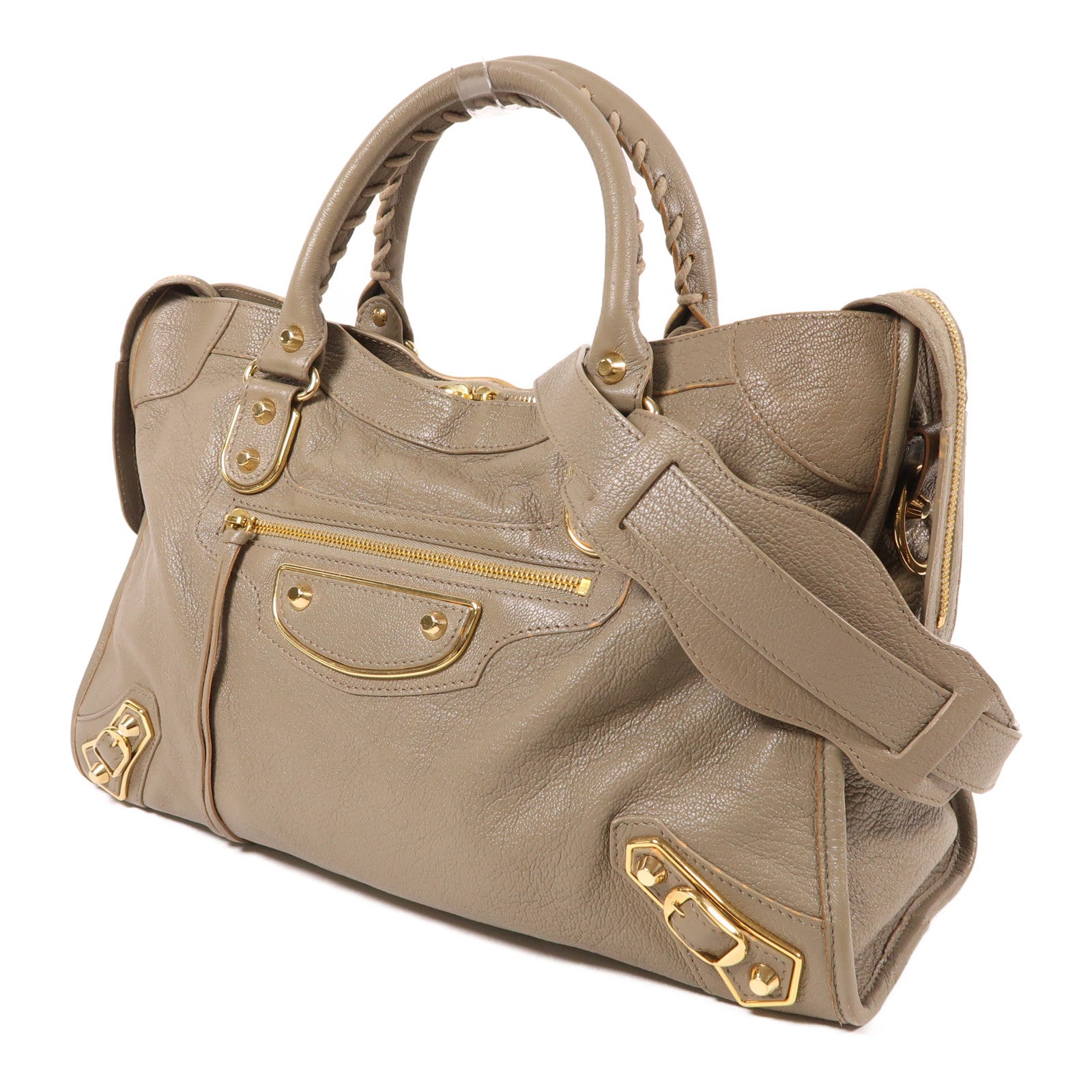 BALENCIAGA 牛皮皮革City金扣手挽肩背兩用袋灰色