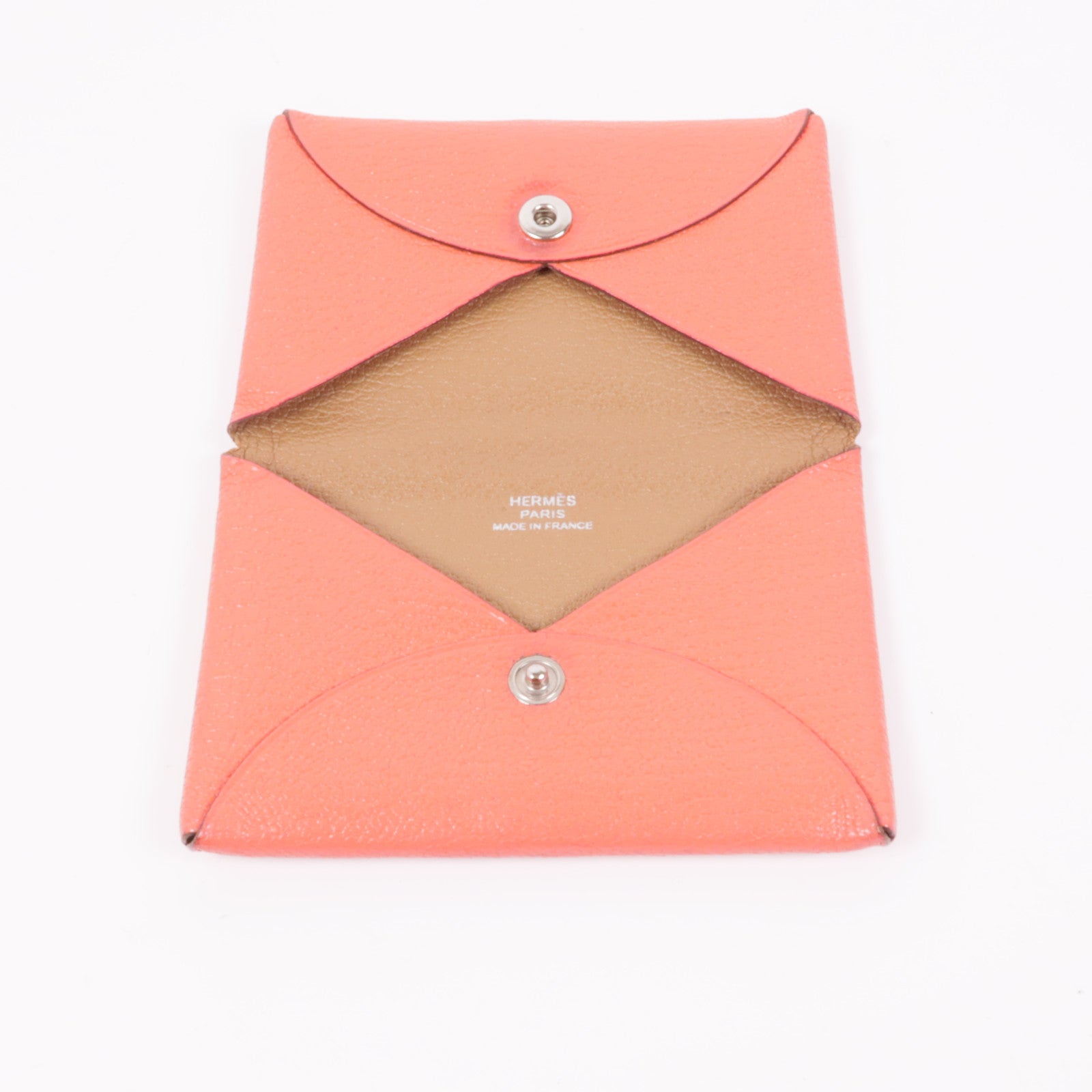 HERMES PHW Calvi Card Case Chevre Leather Red