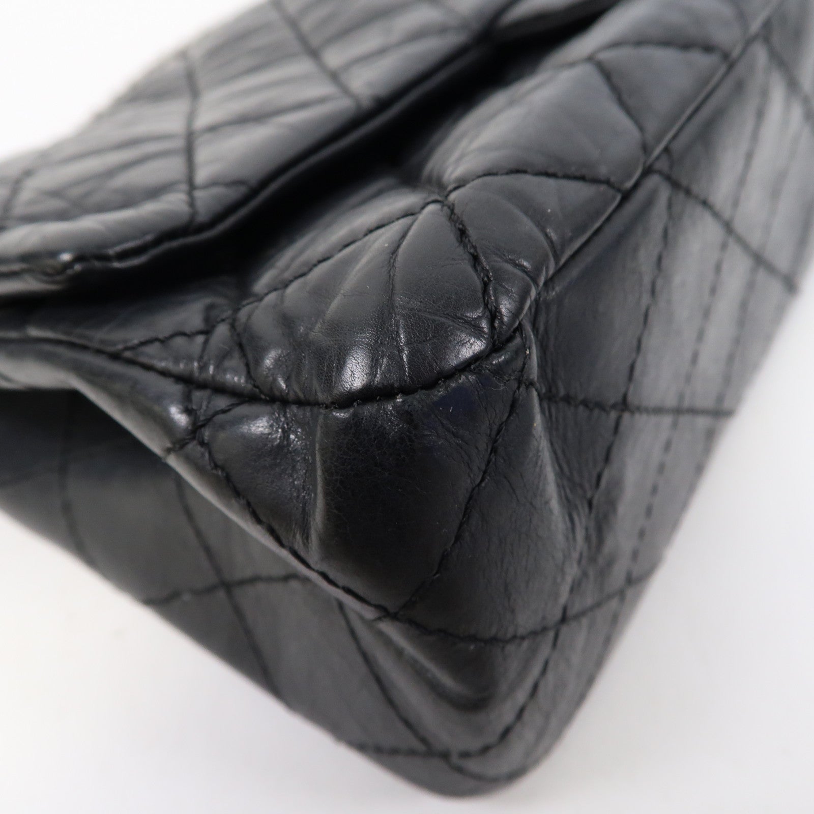 CHANEL 菱格牛皮皮革2.55 Chain Shoulder Bag銀扣鏈帶肩背袋黑色