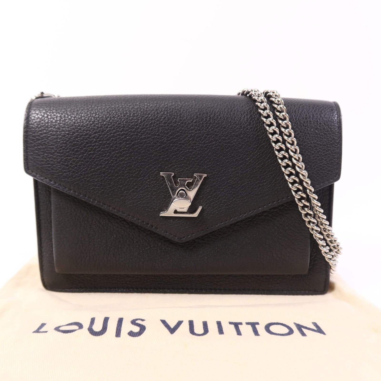 LOUIS VUITTON 牛皮皮革Mylockme銀扣鏈帶肩背袋