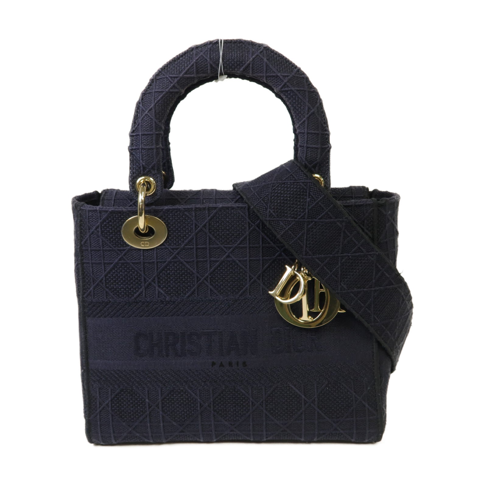 Dior 帆布Lady D-Lite金扣手挽肩背兩用袋深藍色