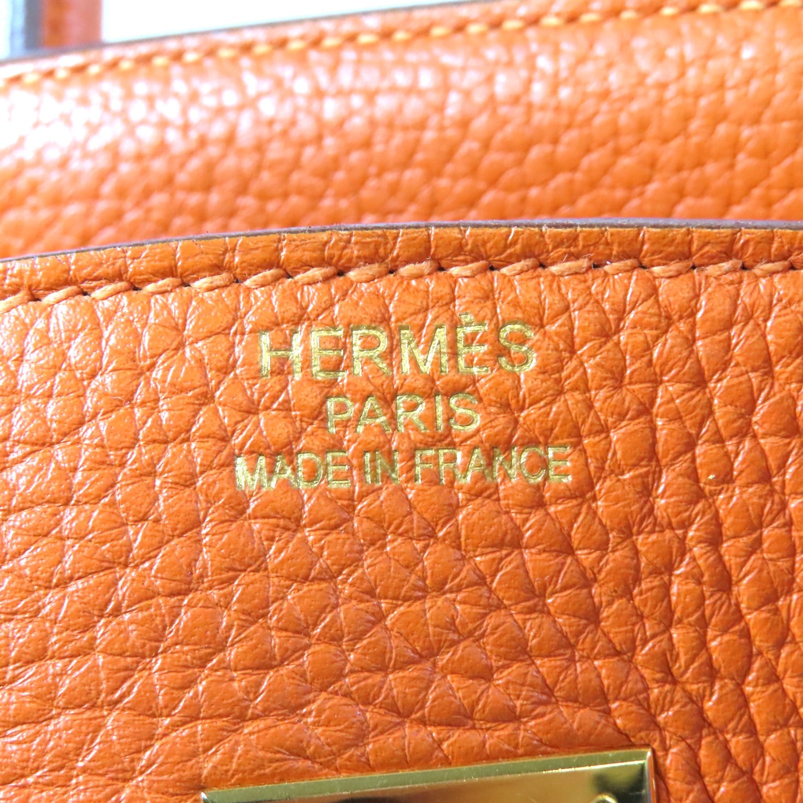 HERMES 牛皮皮革Birkin 35金扣手挽袋橙色