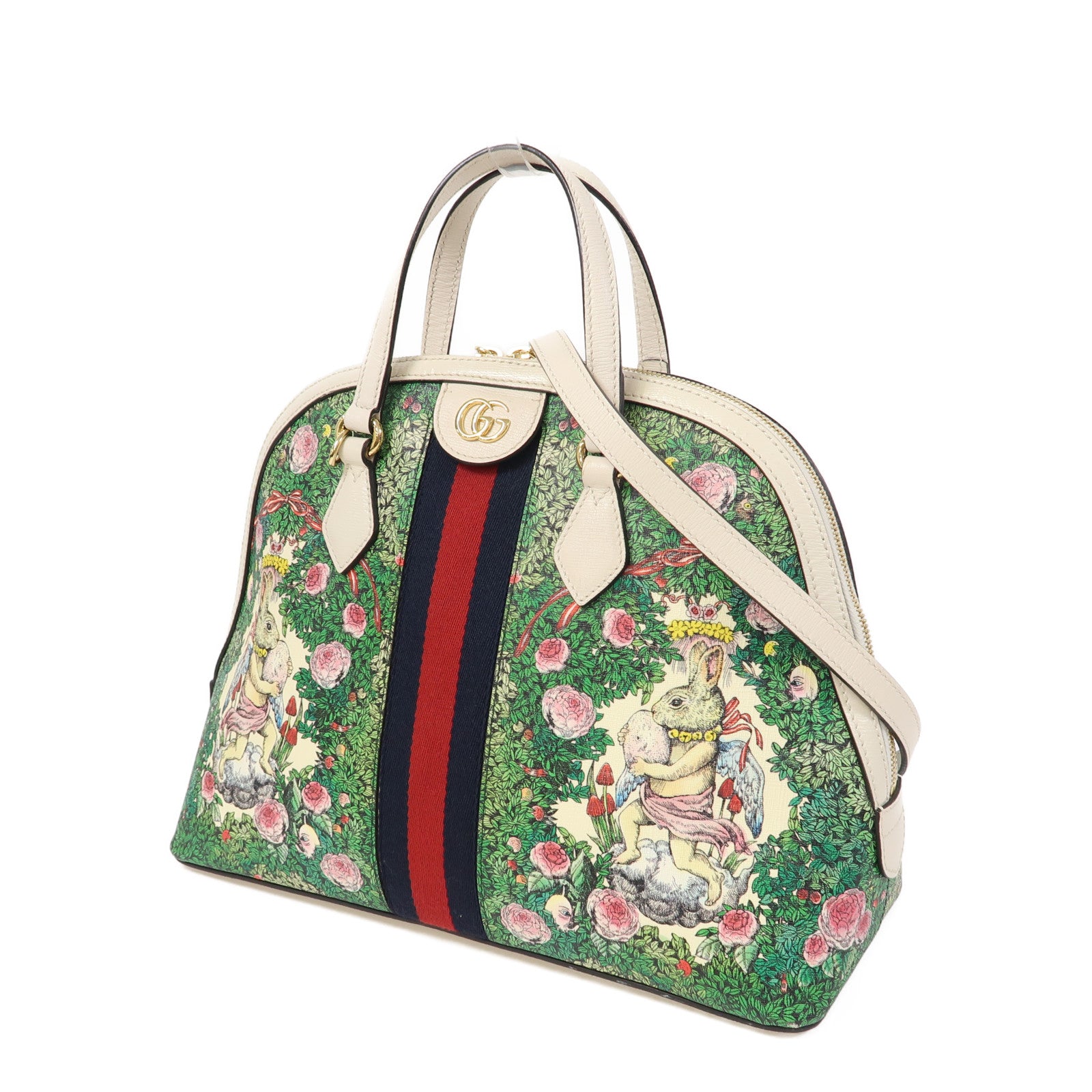 GUCCI 塗層帆布2018 Yuko Higuchi Ophidia金扣手挽肩背兩用袋綠色