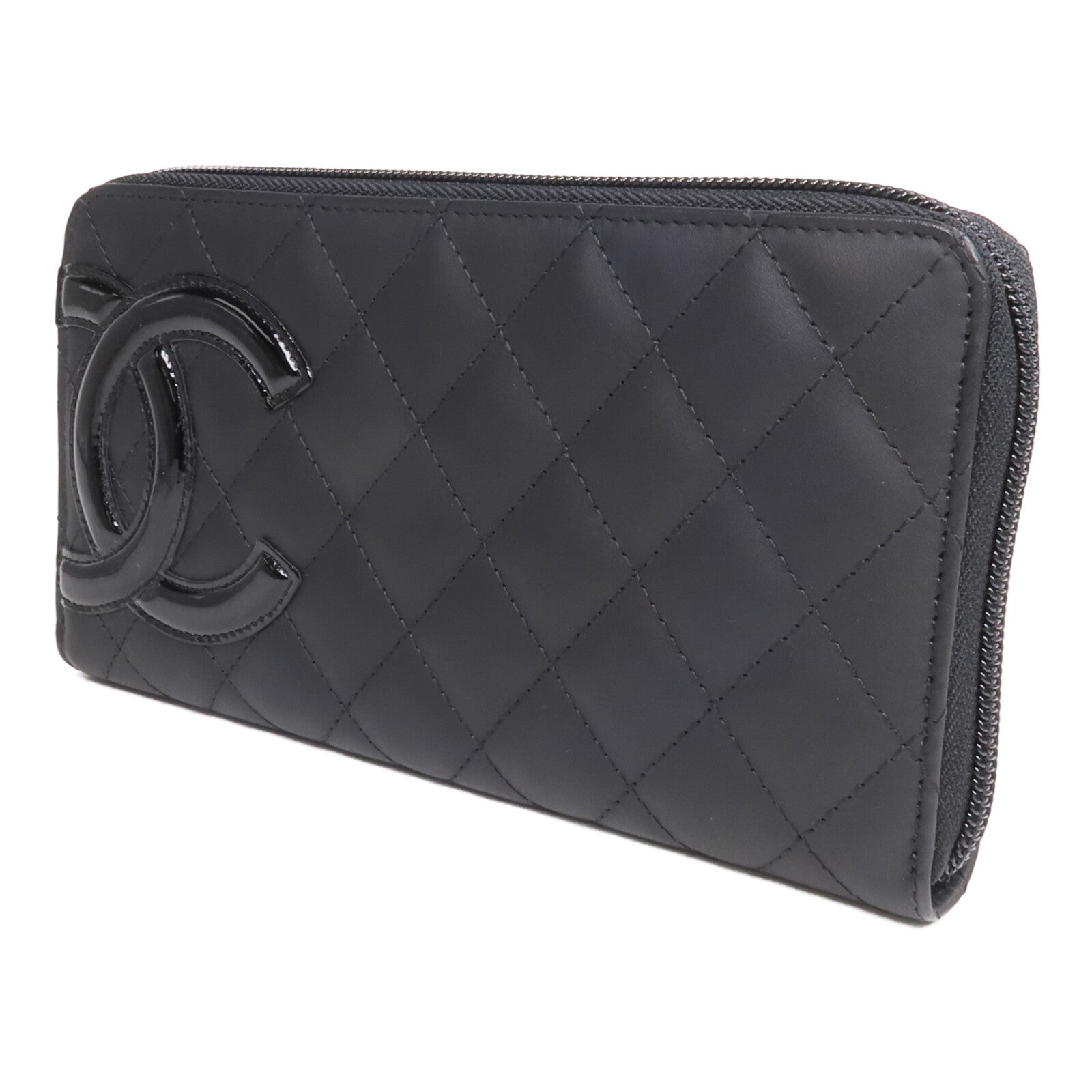 CHANEL 牛皮皮革Cambon Wallet銀扣拉鏈長錢包