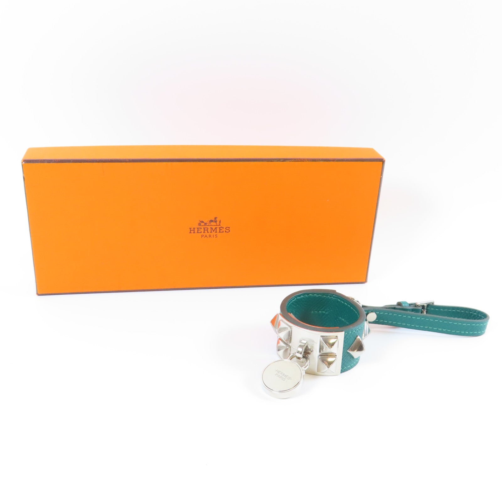HERMES **【激減優惠】Epsom皮革Medor Collier de Chien Bag Charm銀扣掛飾Malachite孔雀綠色