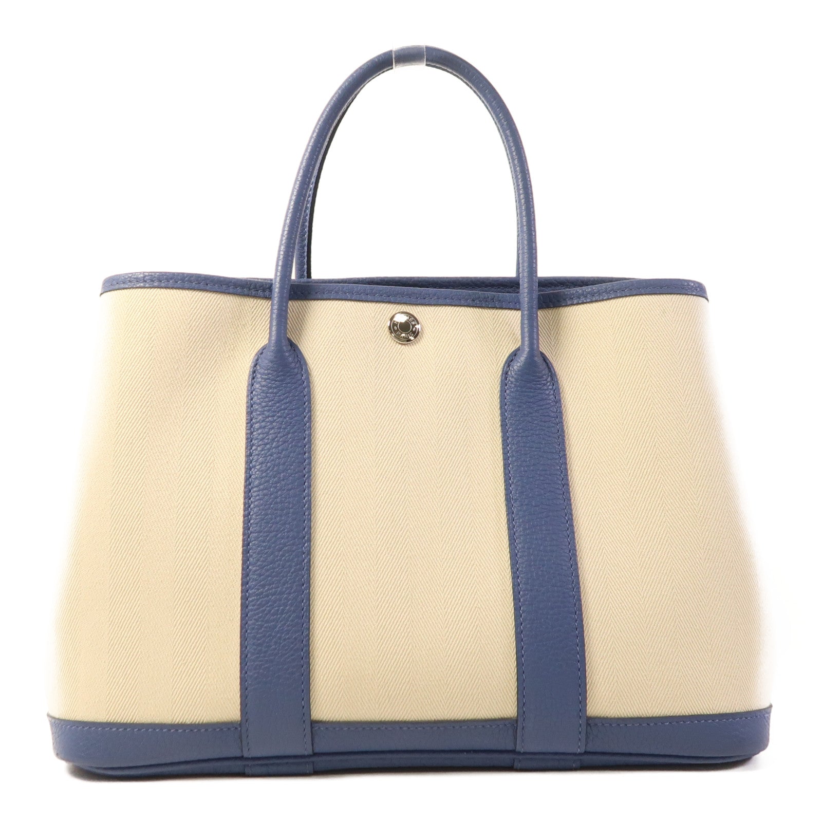 HERMES 帆布Garden Party TPM銀扣手挽袋Bleu Brighton