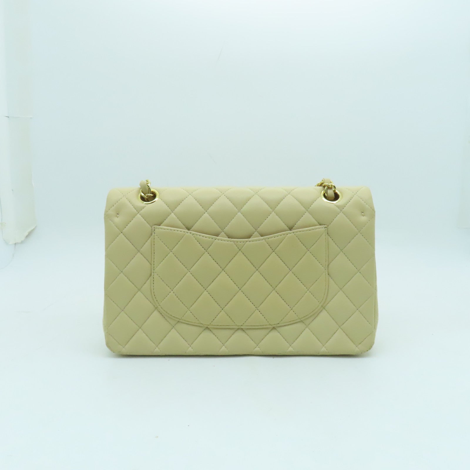 CHANEL 【激減優惠】菱格羊皮皮革Classic 25金扣鏈帶肩背袋米色