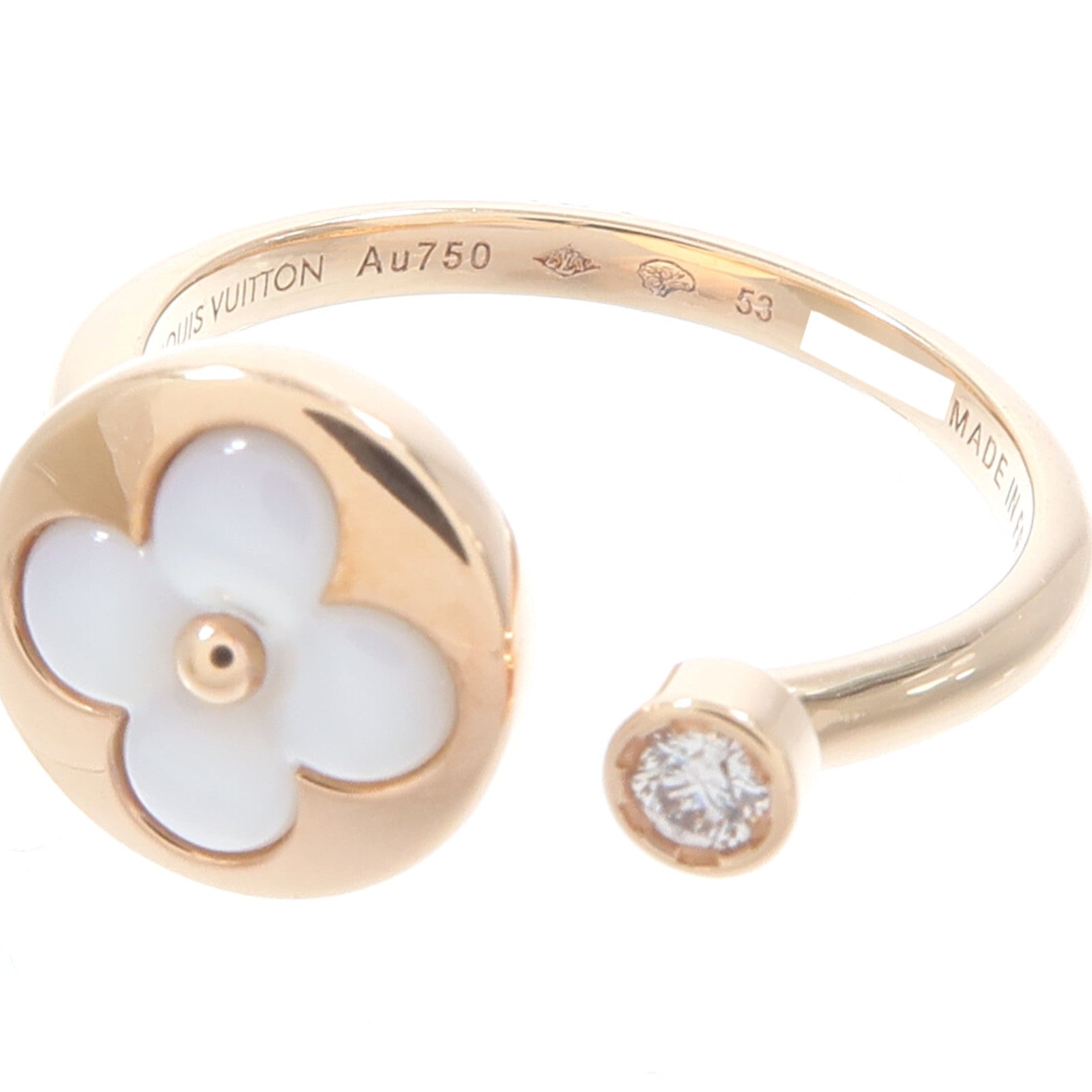 LOUIS VUITTON 18K玫瑰金Color Blossom Mini Sun Ring鑽石/珍珠母貝戒指