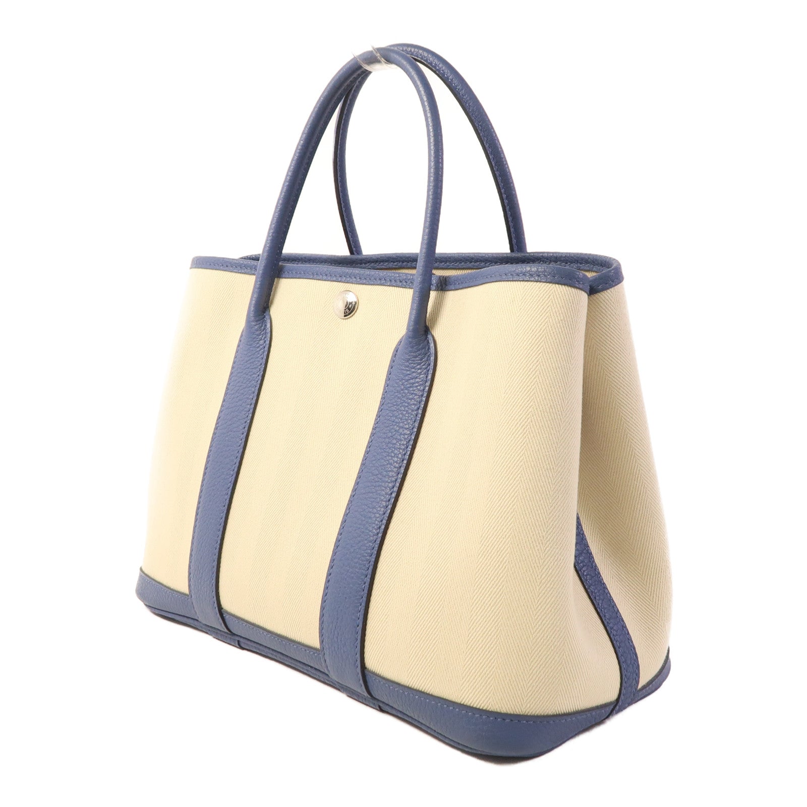 HERMES 帆布Garden Party TPM銀扣手挽袋Bleu Brighton