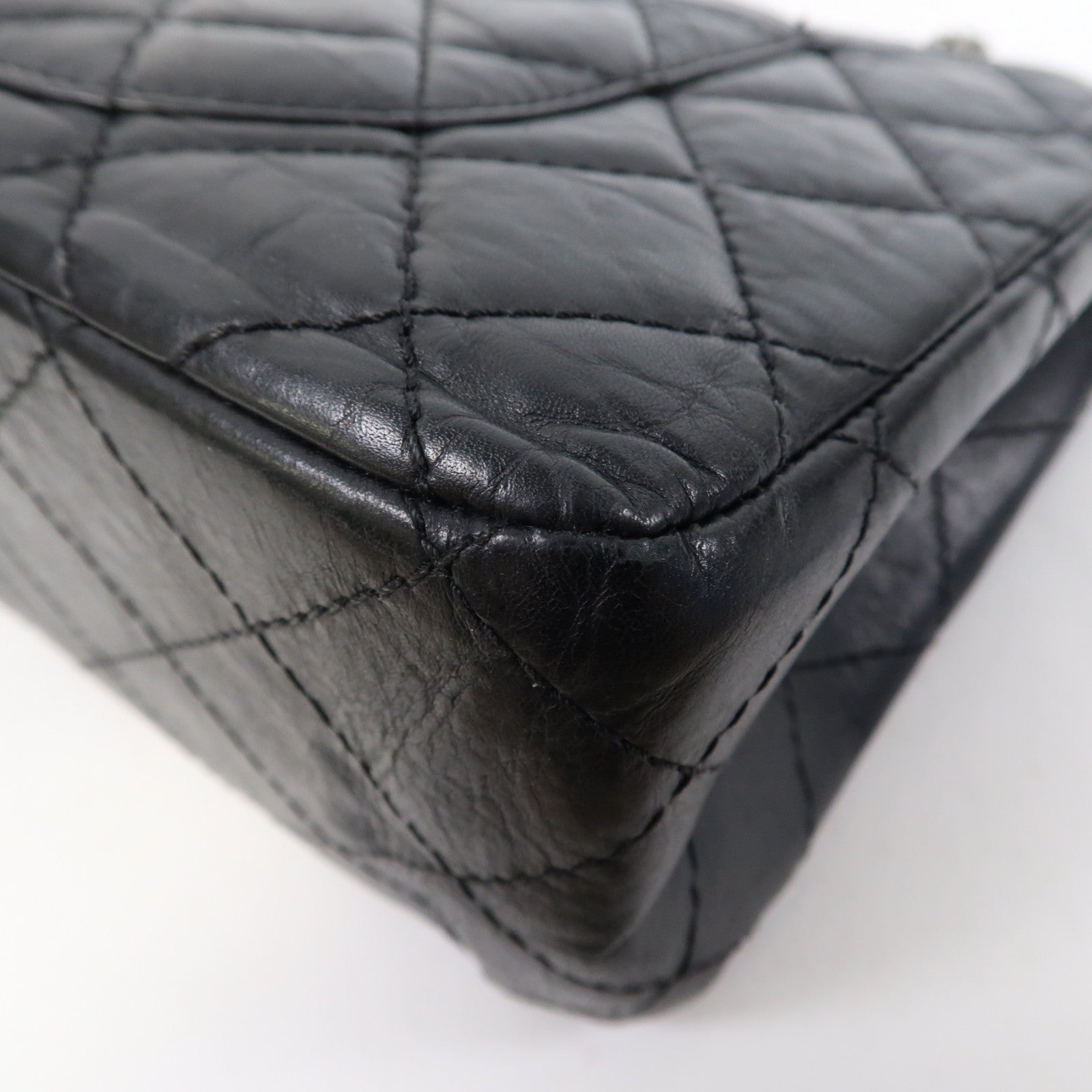 CHANEL 菱格牛皮皮革2.55 Chain Shoulder Bag銀扣鏈帶肩背袋黑色