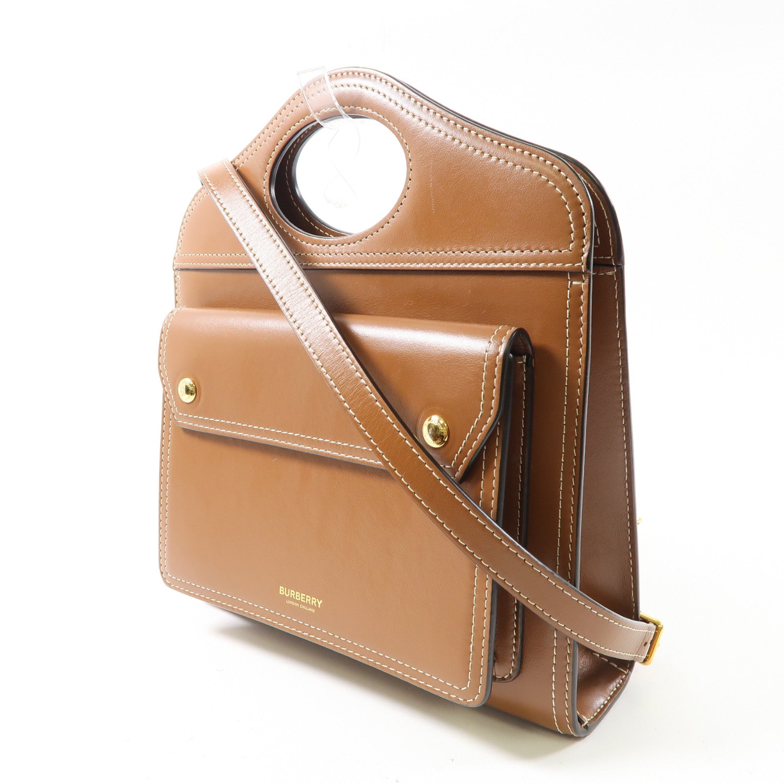 BURBERRY 牛皮皮革Mini Pocket Bag金扣手挽肩背兩用袋啡色