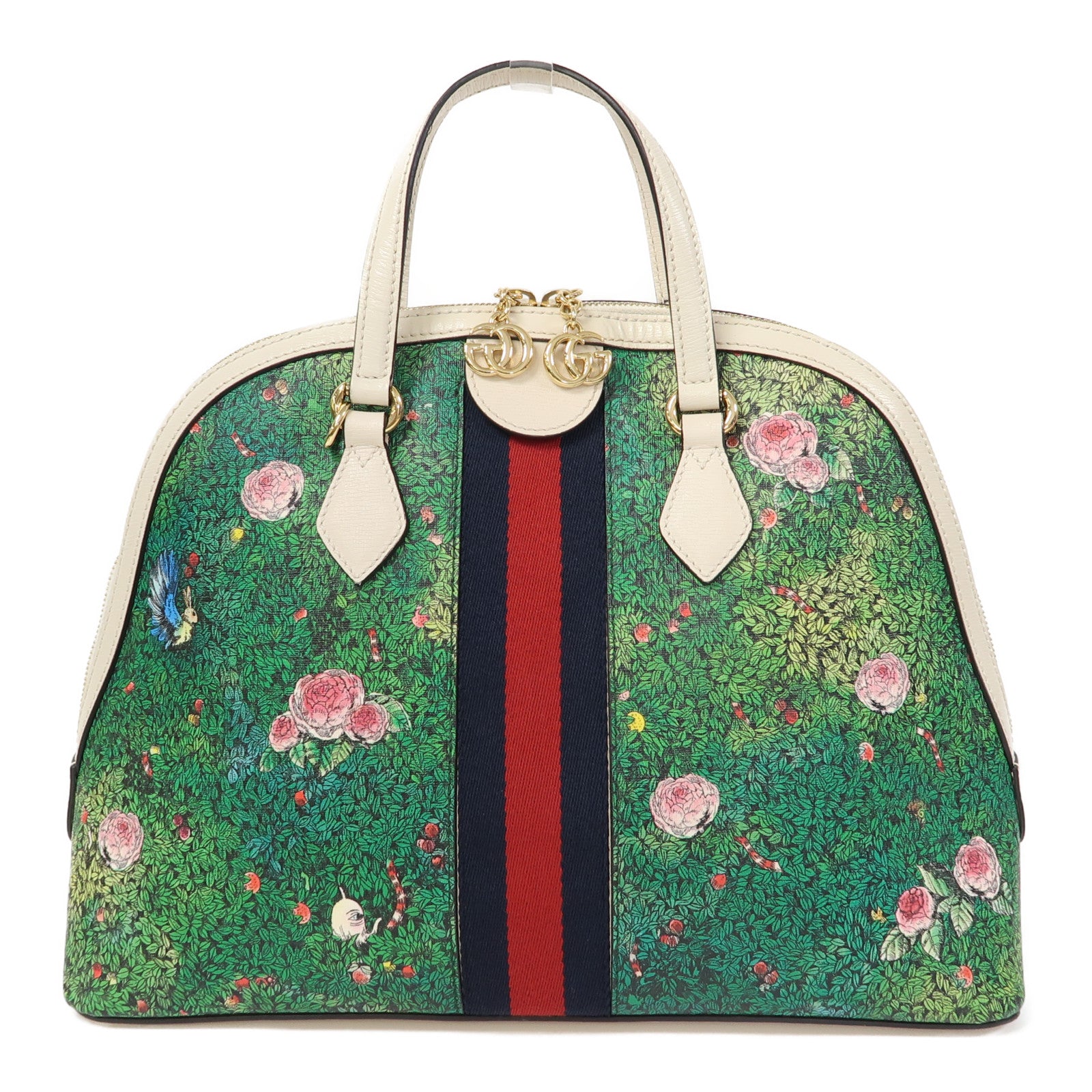 GUCCI 塗層帆布2018 Yuko Higuchi Ophidia金扣手挽肩背兩用袋綠色