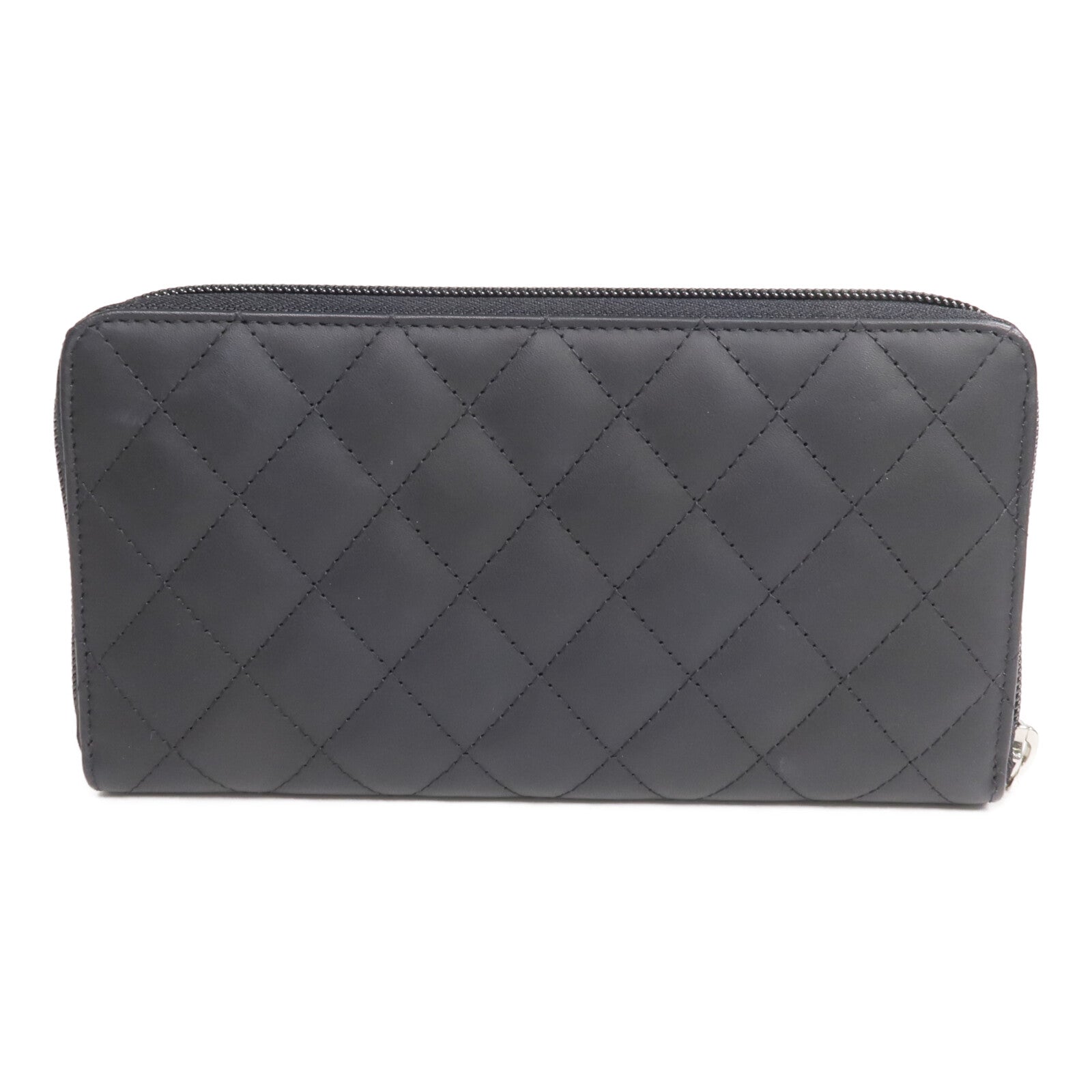 CHANEL 牛皮皮革Cambon Wallet銀扣拉鏈長錢包