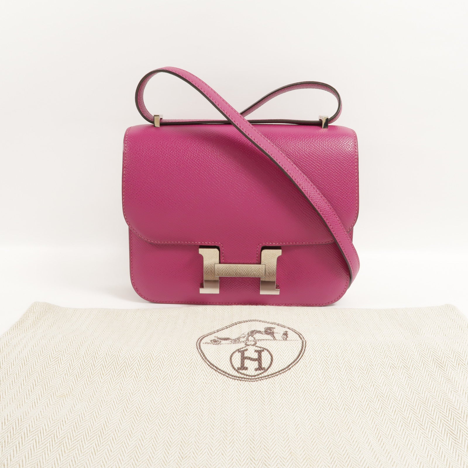 HERMES Epsom皮革Constance Mini肩背袋Rose Pourpre