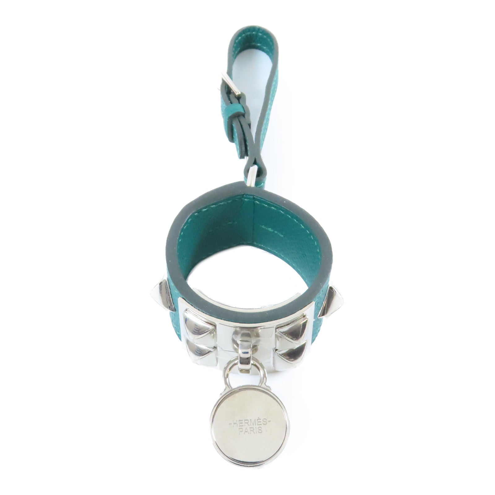 HERMES **【激減優惠】Epsom皮革Medor Collier de Chien Bag Charm銀扣掛飾Malachite孔雀綠色