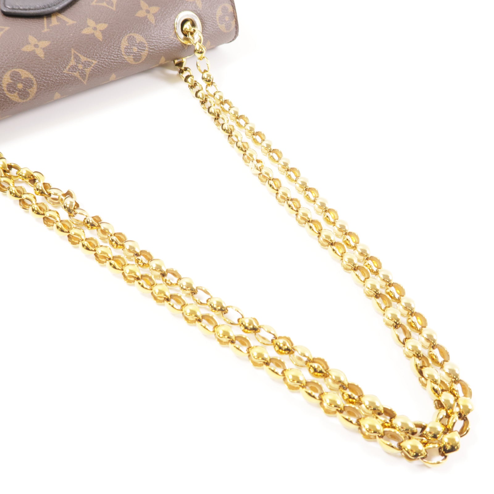 LOUIS VUITTON Monogram Victoire金扣鏈帶肩背袋棕色/黑色