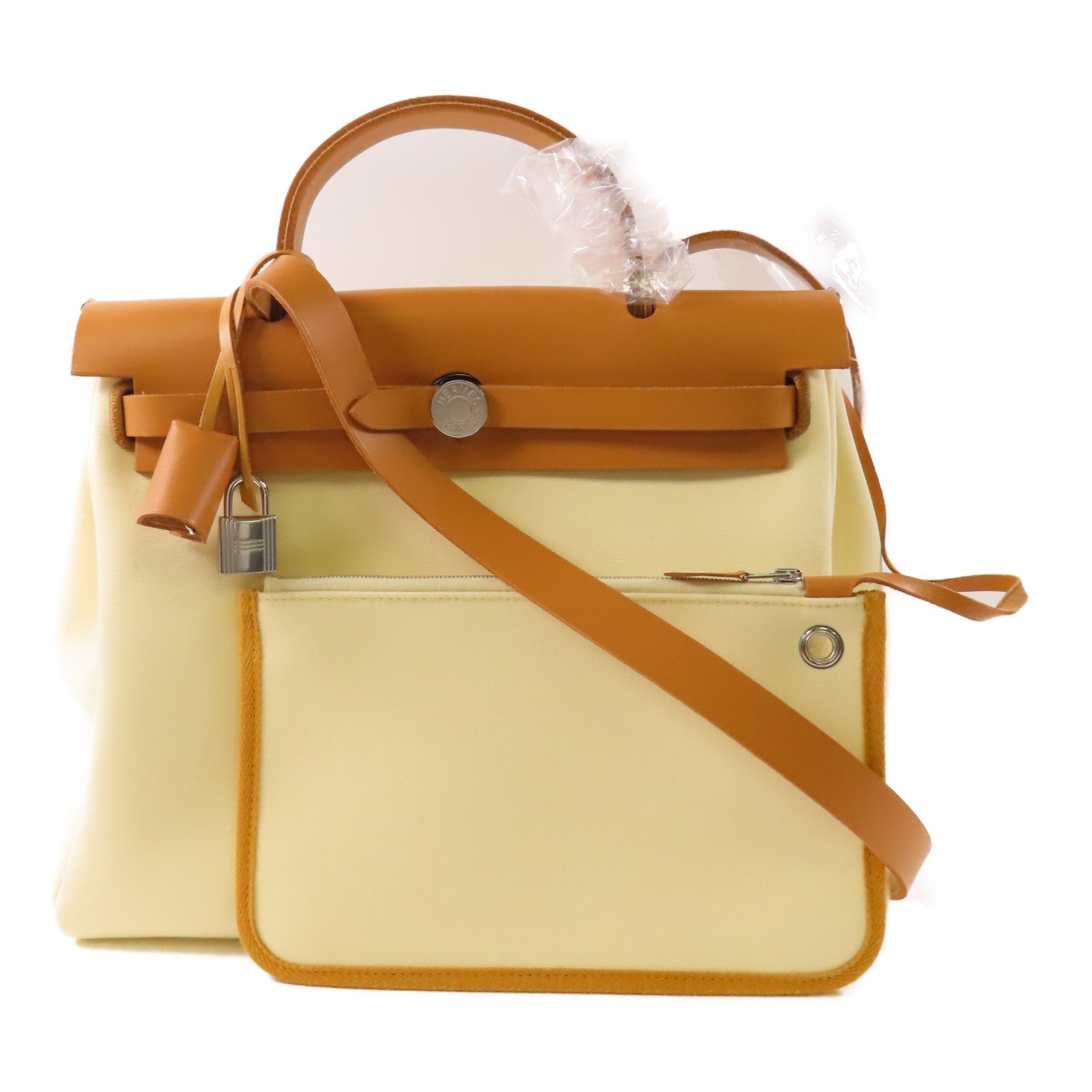 HERMES 帆布/皮革Herbag PM銀扣手挽肩背兩用袋