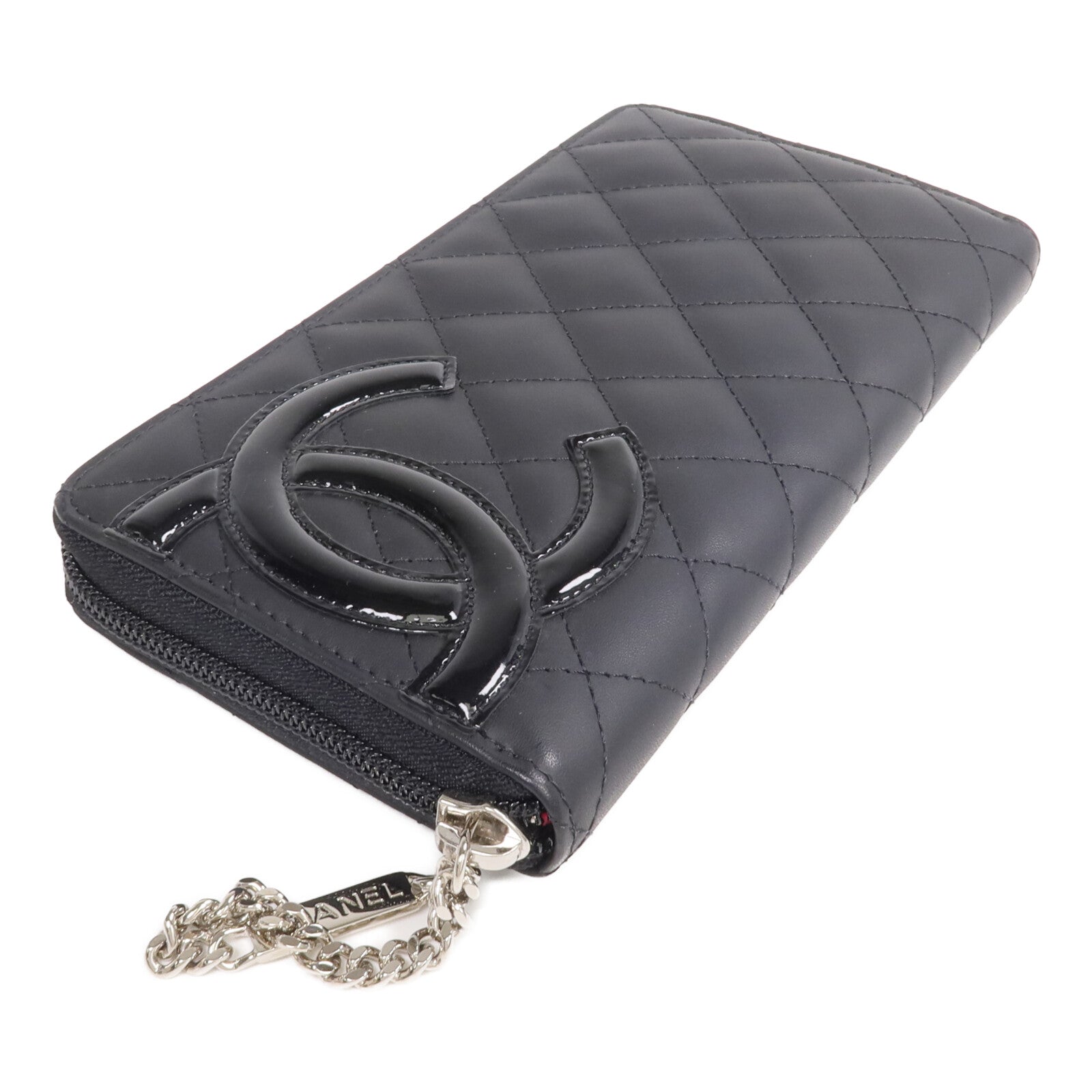 CHANEL 牛皮皮革Cambon Wallet銀扣拉鏈長錢包