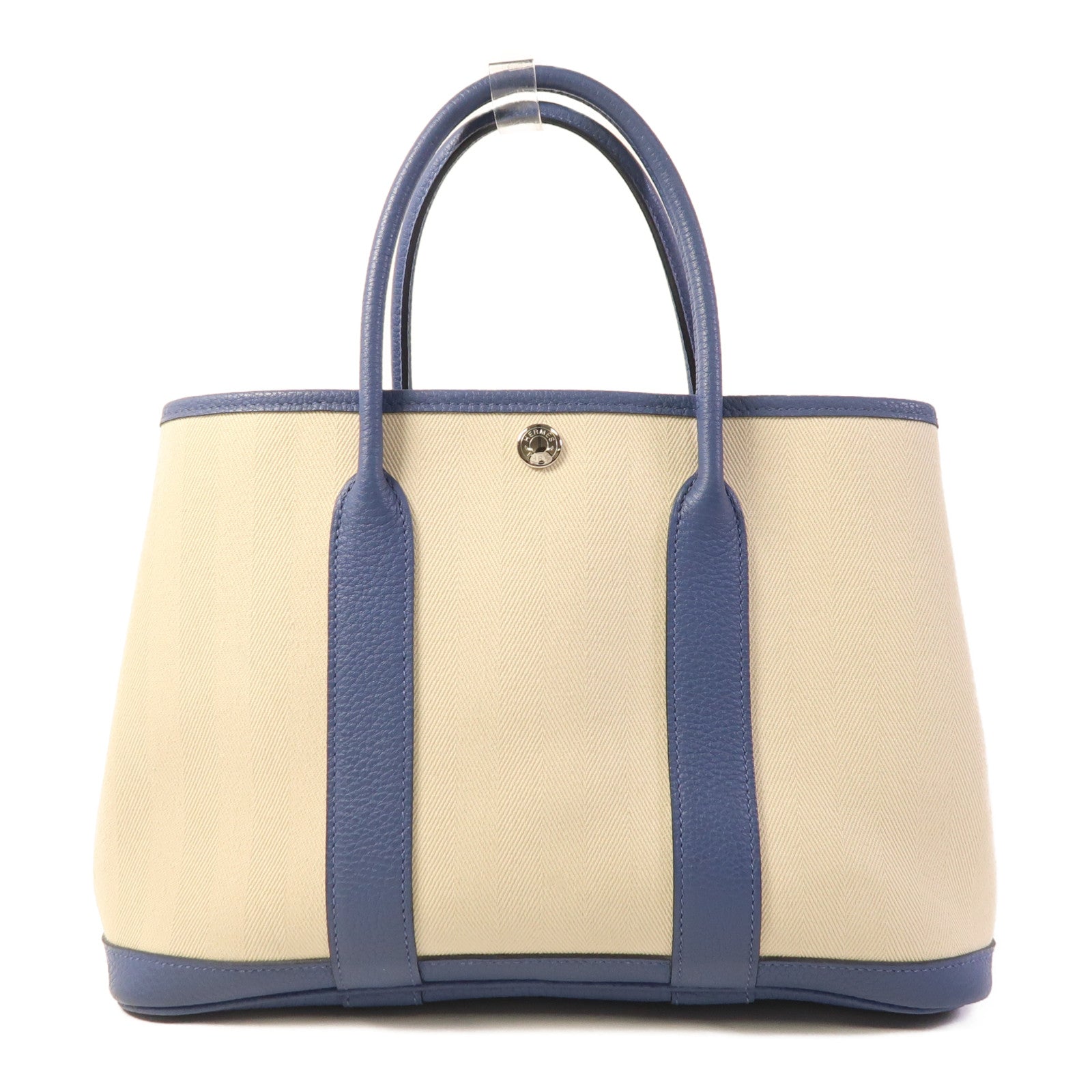 HERMES 帆布Garden Party TPM銀扣手挽袋Bleu Brighton