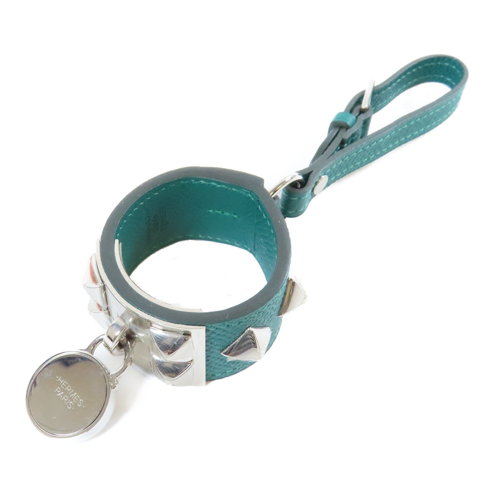 HERMES **【激減優惠】Epsom皮革Medor Collier de Chien Bag Charm銀扣掛飾Malachite孔雀綠色
