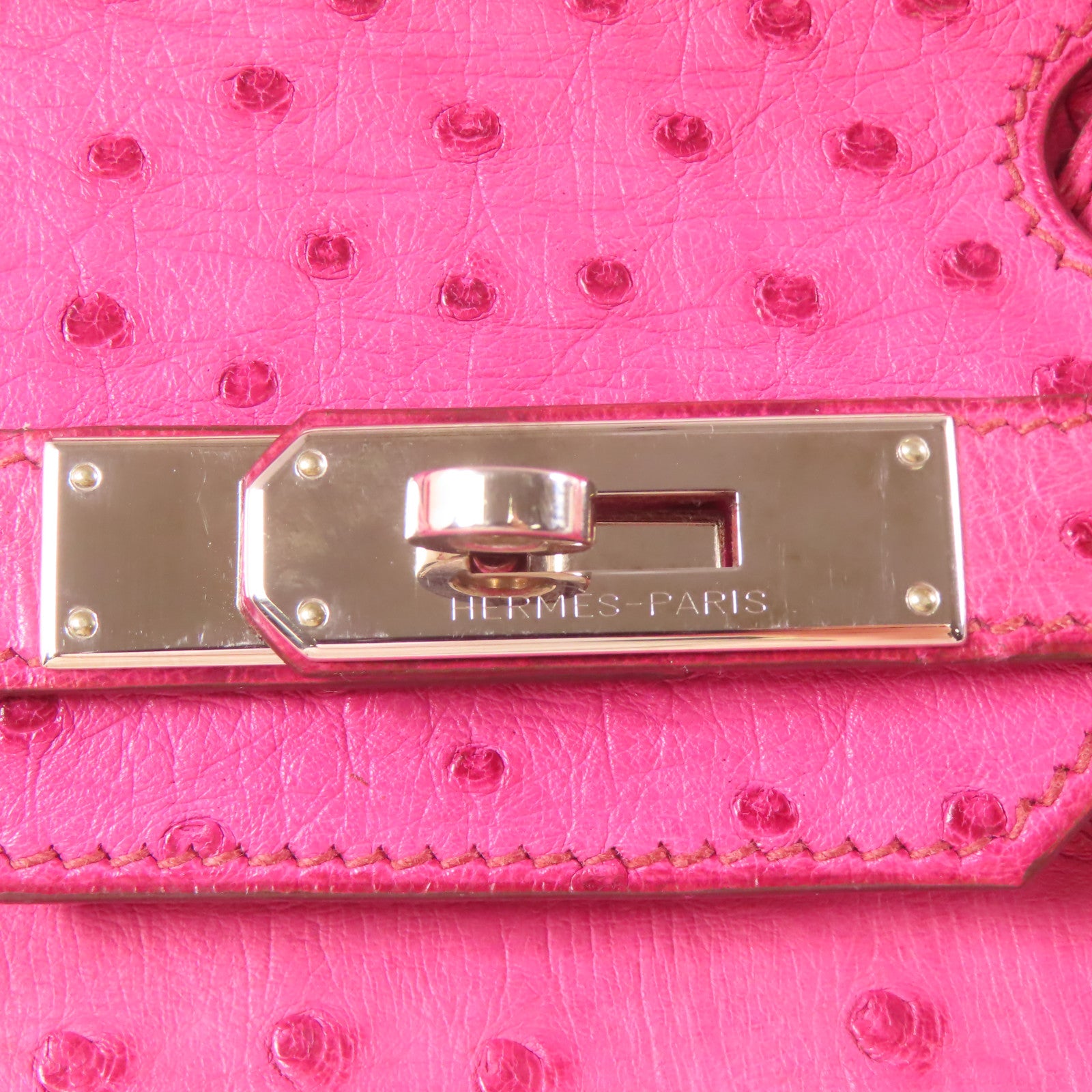 HERMES 鴕鳥皮革Birkin 30銀扣手挽袋粉紅色