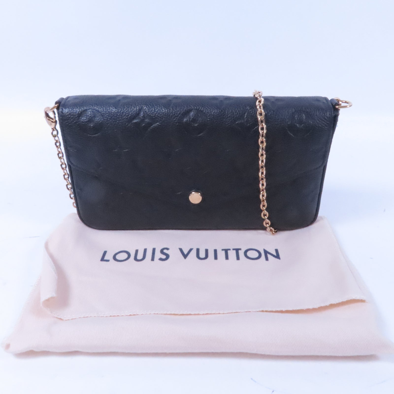 LOUIS VUITTON Mnogram Empreinte Felicie Pochette金扣鏈帶肩背袋黑色