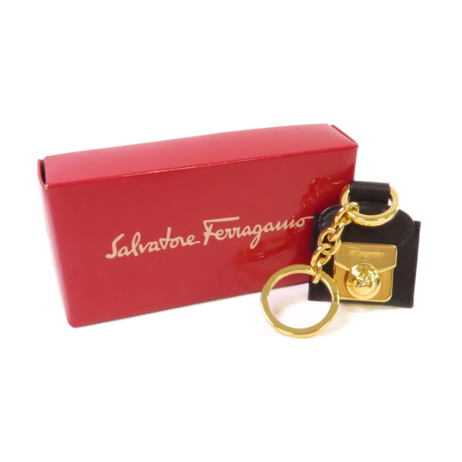 Salvatore Ferragamo 牛皮皮革/金屬Key Chain金扣鎖匙扣黑色