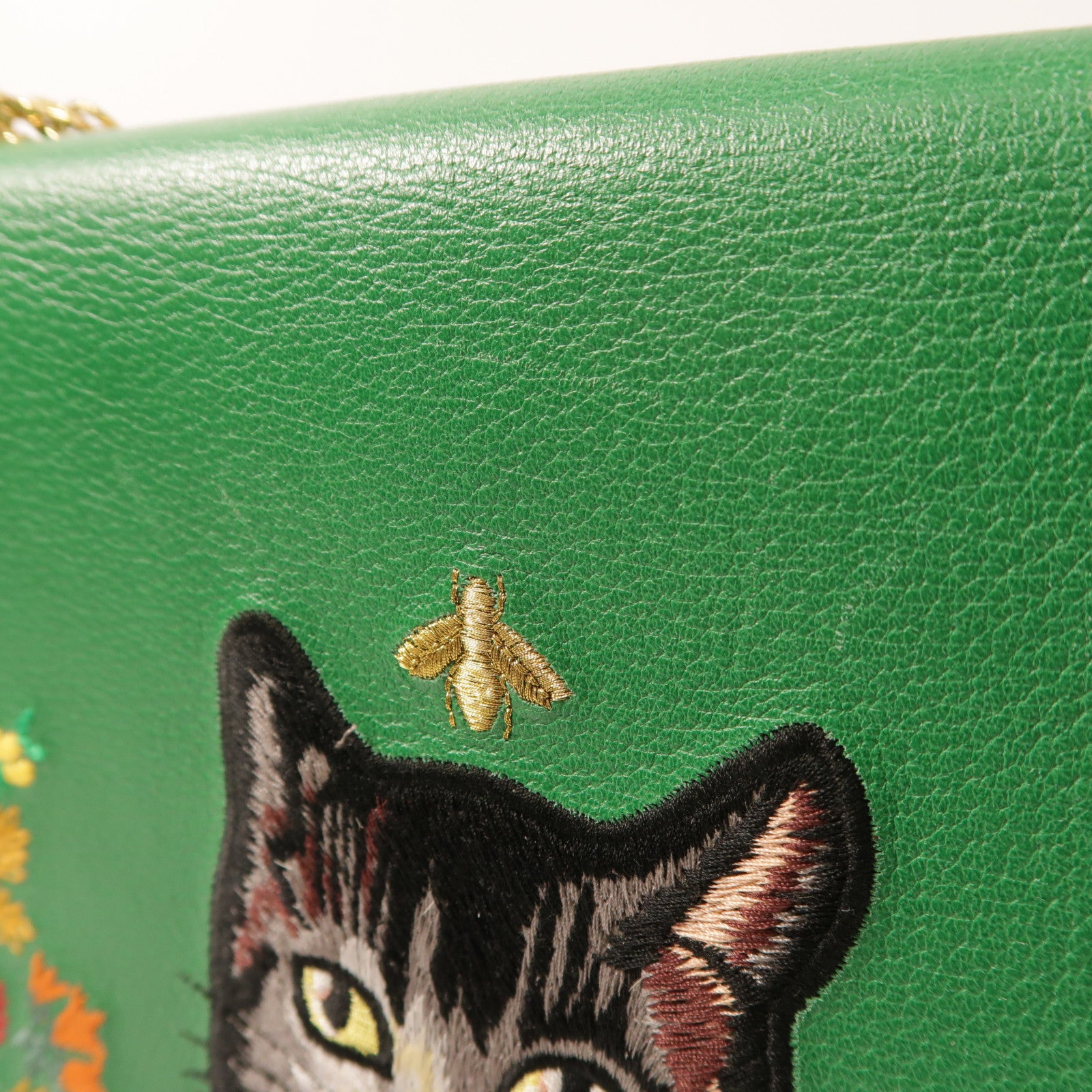 GUCCI 牛皮皮革Ricami Embroidered Bag金扣鏈帶肩背袋