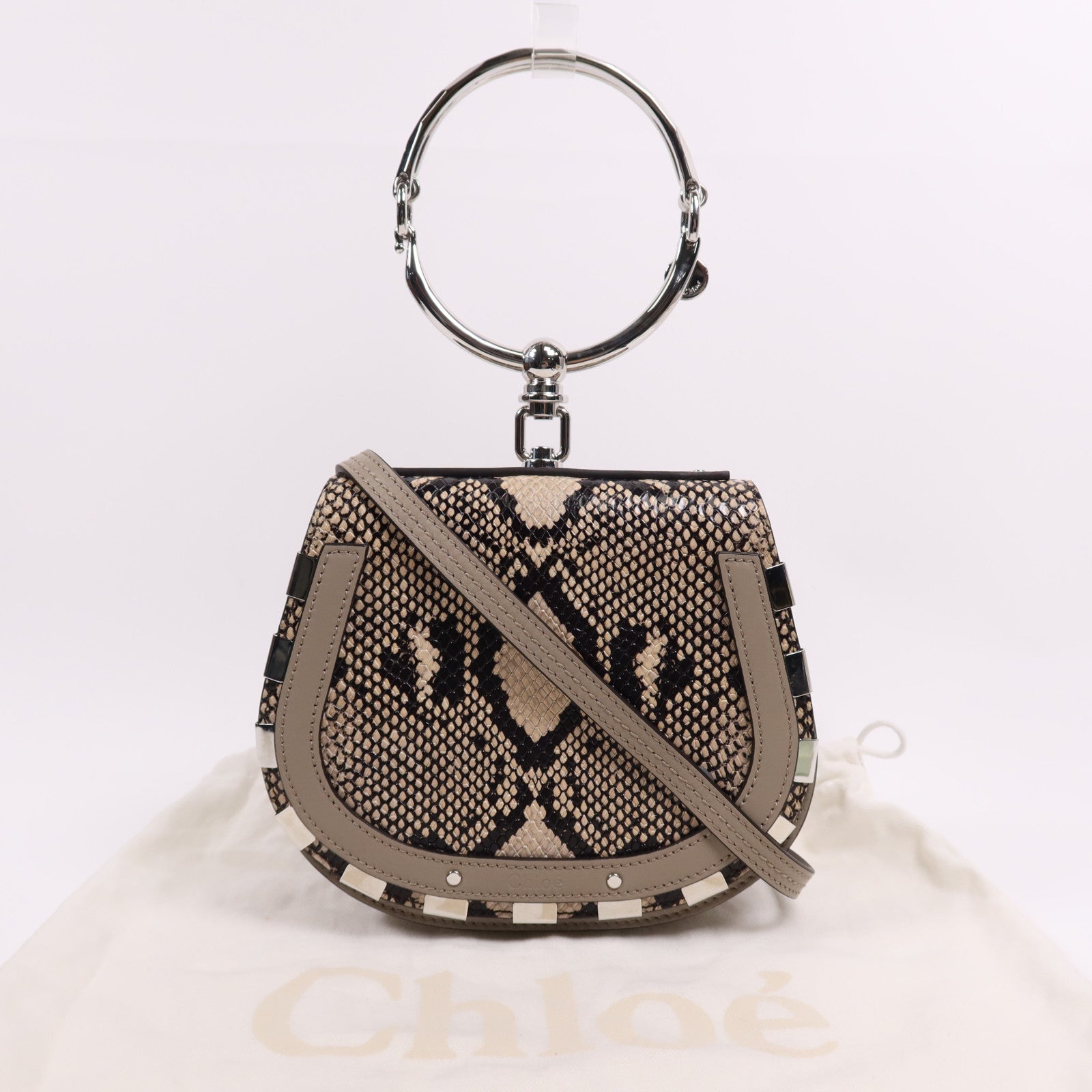 Chloe 蛇皮皮革2 Way Shoulder Bag銀扣手挽肩背兩用袋