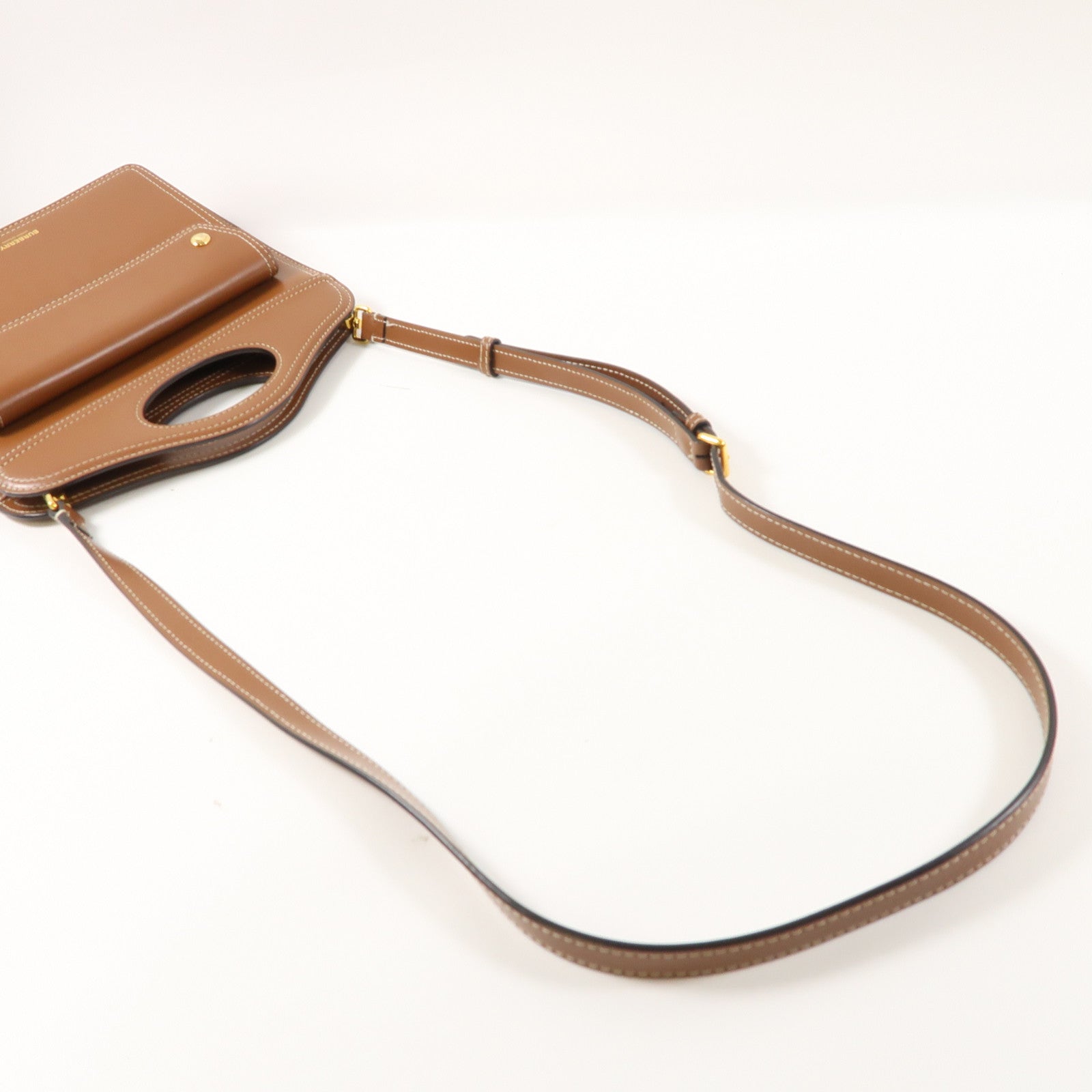 BURBERRY 牛皮皮革Mini Pocket Bag金扣手挽肩背兩用袋啡色