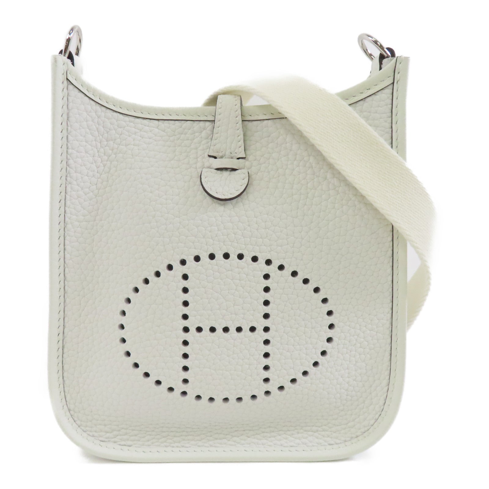 HERMES Clemence皮革Evelyne TPM銀扣肩背袋New White/白色