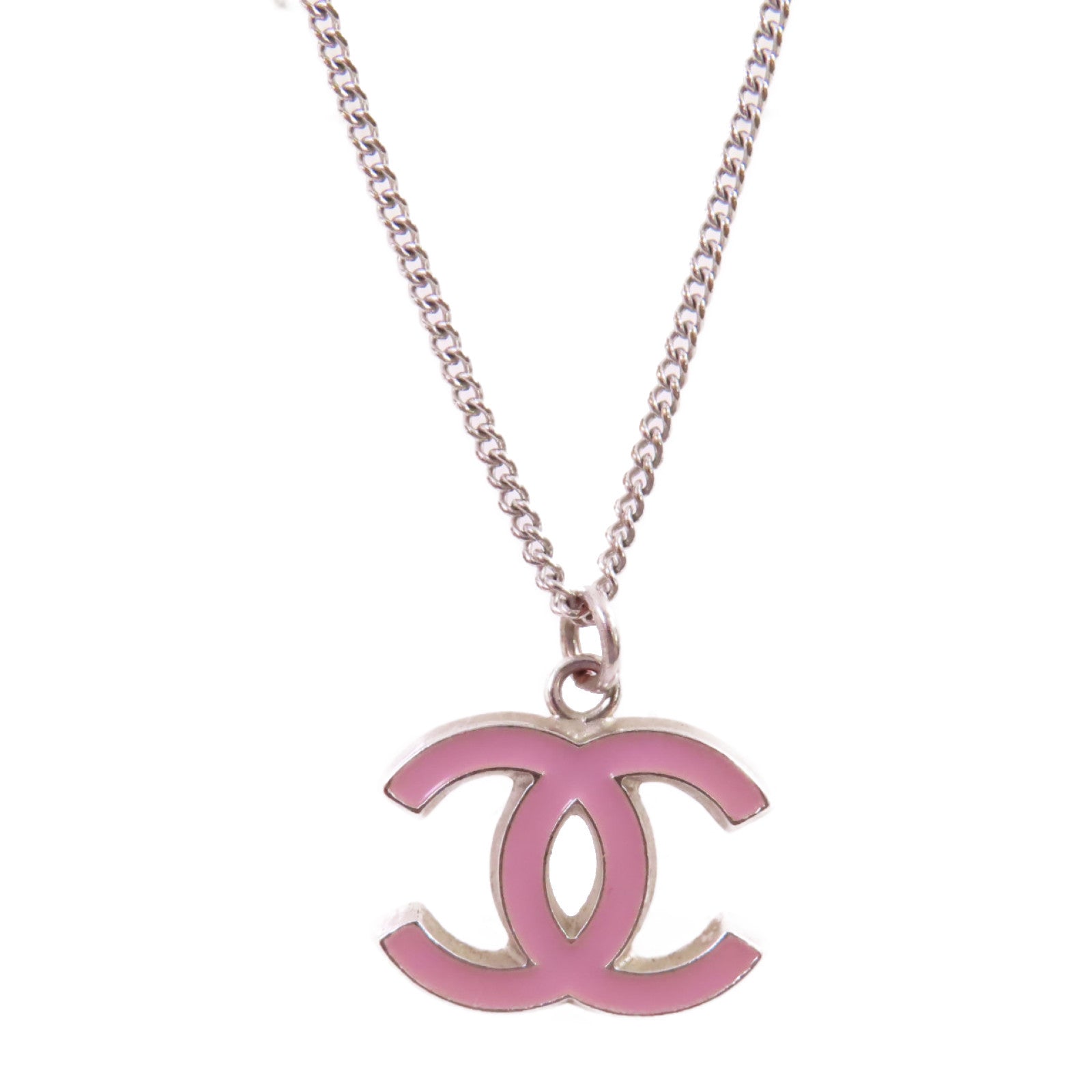 CHANEL 金屬CC Neacklace銀扣項鏈粉紅色/銀色