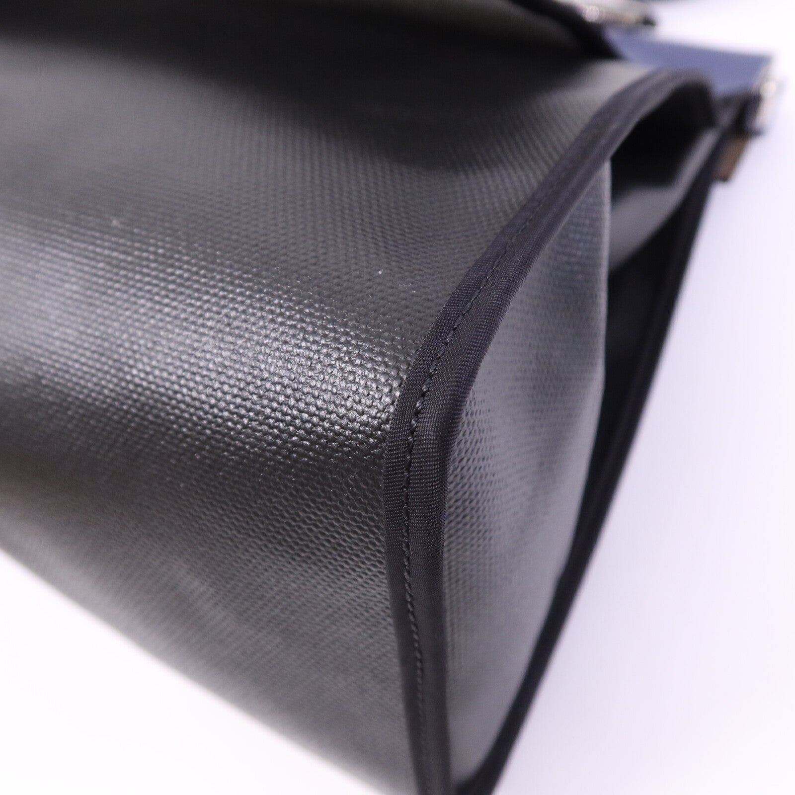 HERMES Vache Liegee皮革Herbag MM銀扣手挽肩背兩用袋Bleu Brighton/Noir