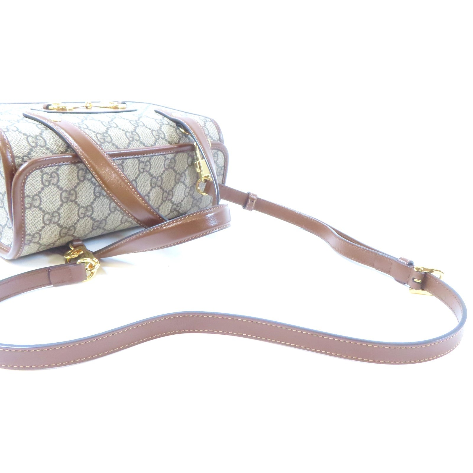 GUCCI 塗層帆布Horsebit 1955 Mini Top Handle Bag金扣手挽肩背兩用袋啡色