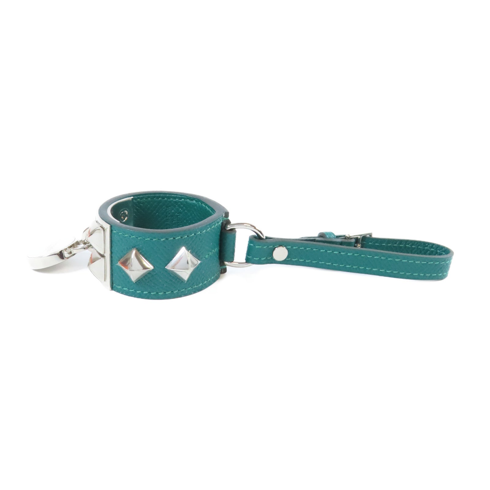 HERMES **【激減優惠】Epsom皮革Medor Collier de Chien Bag Charm銀扣掛飾Malachite孔雀綠色