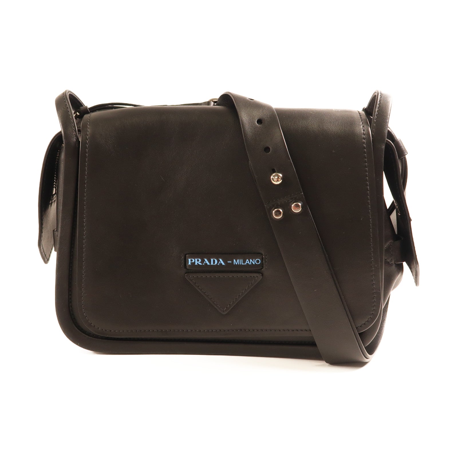 PRADA 牛皮皮革Etiquette Bag銀扣肩背袋
