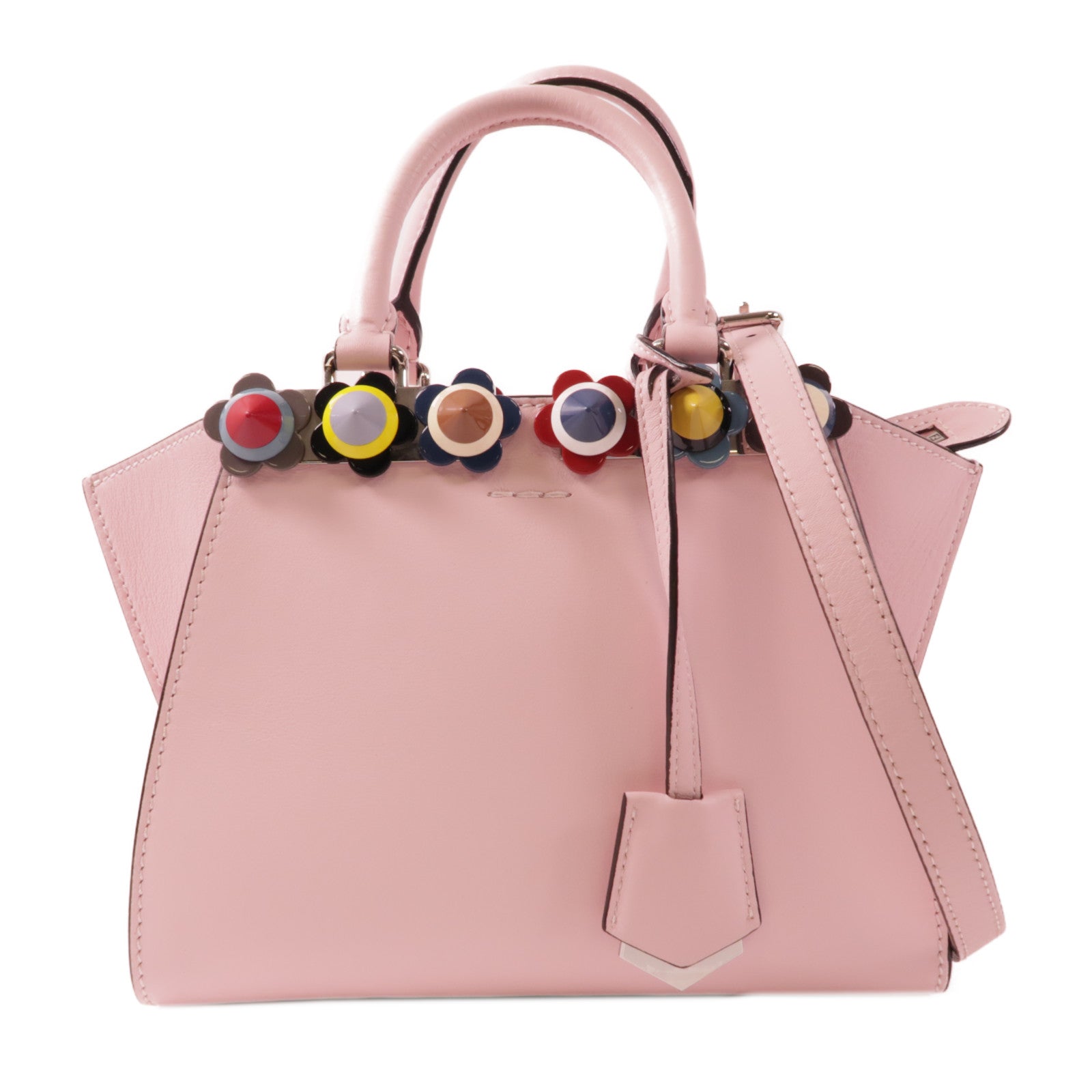 FENDI 牛皮皮革2 Way Shoulder銀扣手挽肩背兩用袋