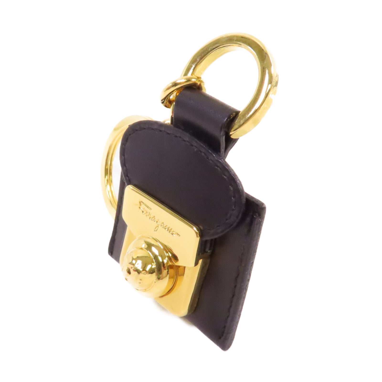 Salvatore Ferragamo 牛皮皮革/金屬Key Chain金扣鎖匙扣黑色