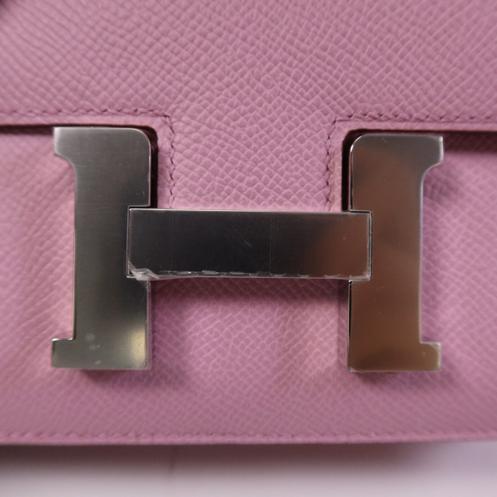 HERMES Epsom皮革Constance Mini銀扣肩背袋Mauve Sylvestre