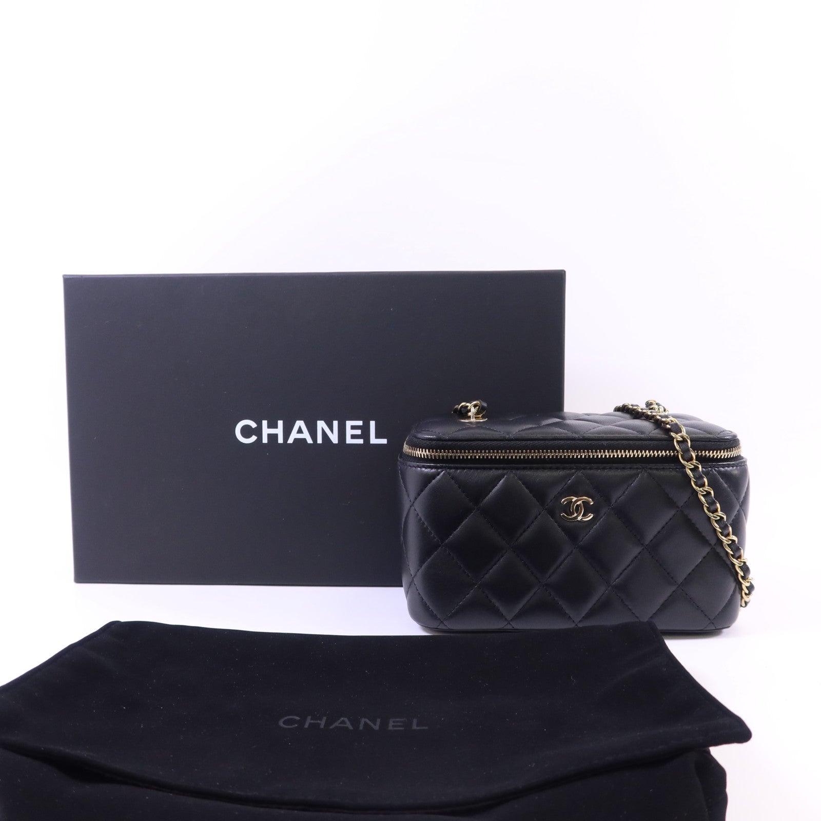 CHANEL 羊皮皮革Vanity Case金扣鏈帶肩背袋