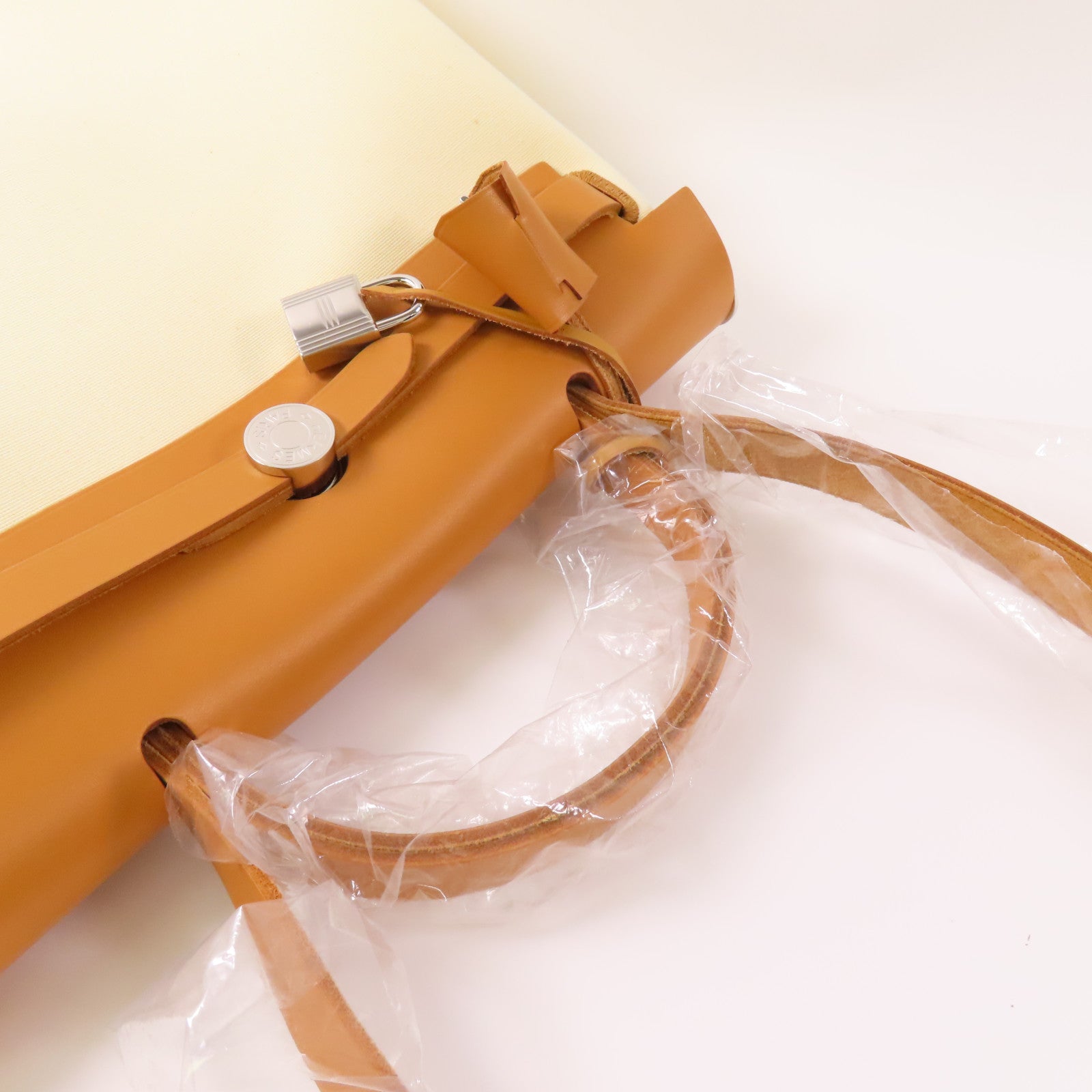 HERMES 帆布/皮革Herbag PM銀扣手挽肩背兩用袋