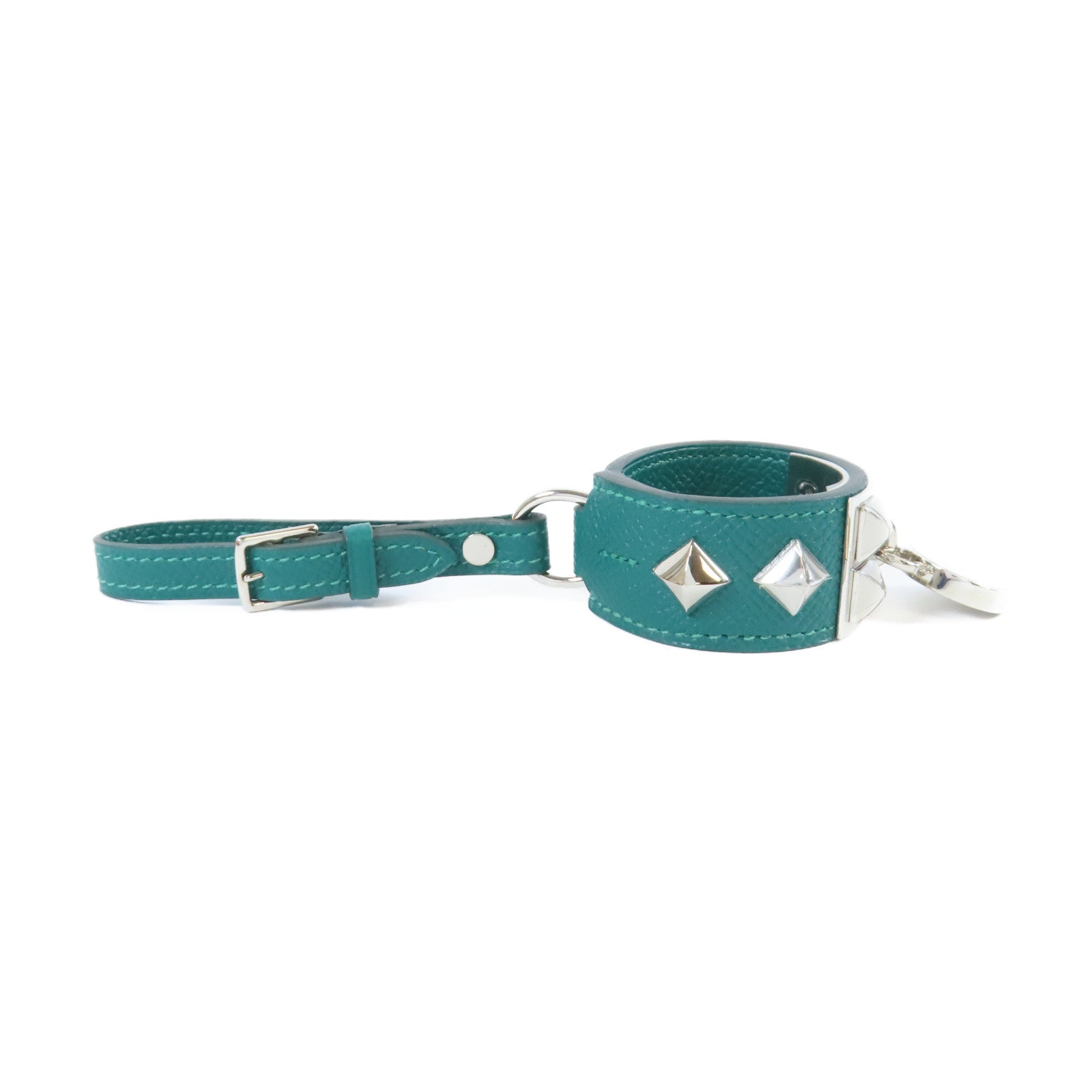 HERMES **【激減優惠】Epsom皮革Medor Collier de Chien Bag Charm銀扣掛飾Malachite孔雀綠色