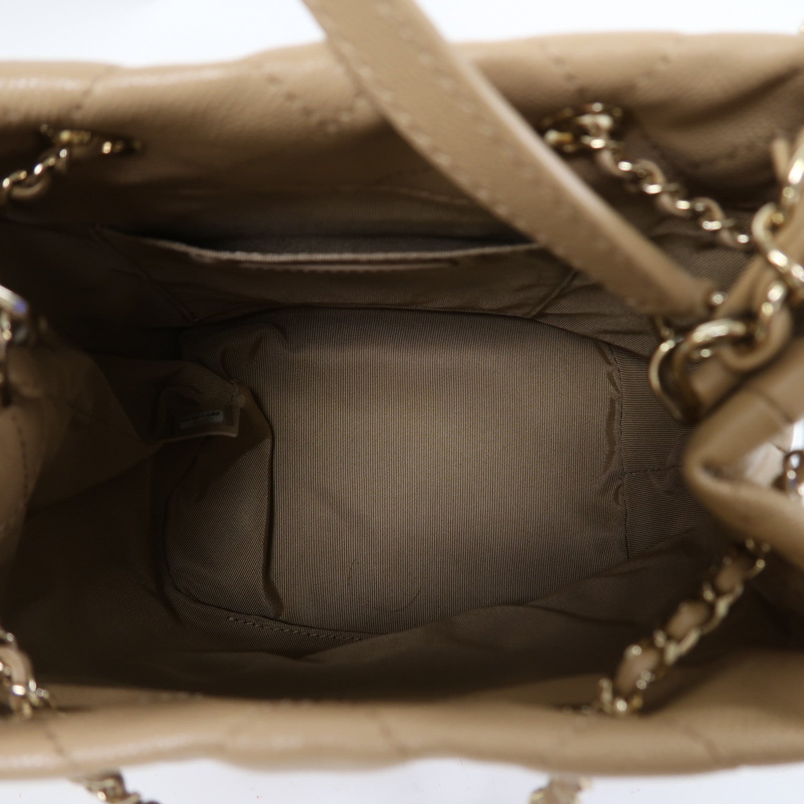 CHANEL 菱格Caviar皮革Bucket Bag金扣手挽肩背兩用袋米色