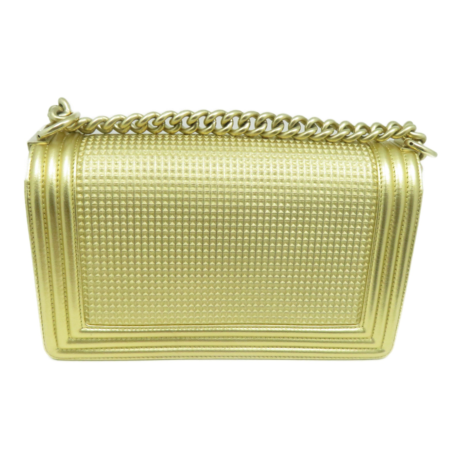 CHANEL **【清倉大減價】牛皮皮革Boy金扣鏈帶肩背袋金色