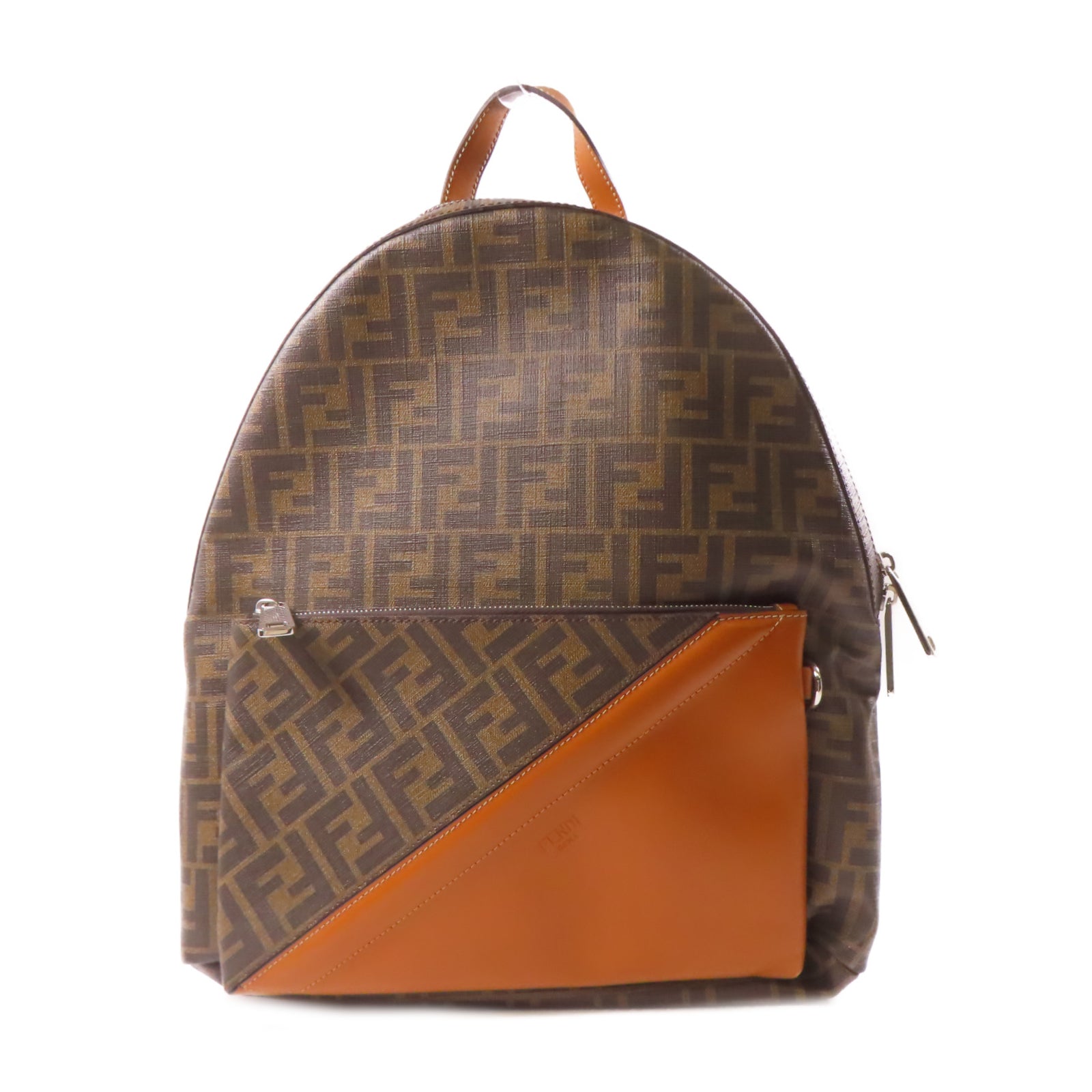FENDI 塗層帆布Backpack銀扣背包棕色