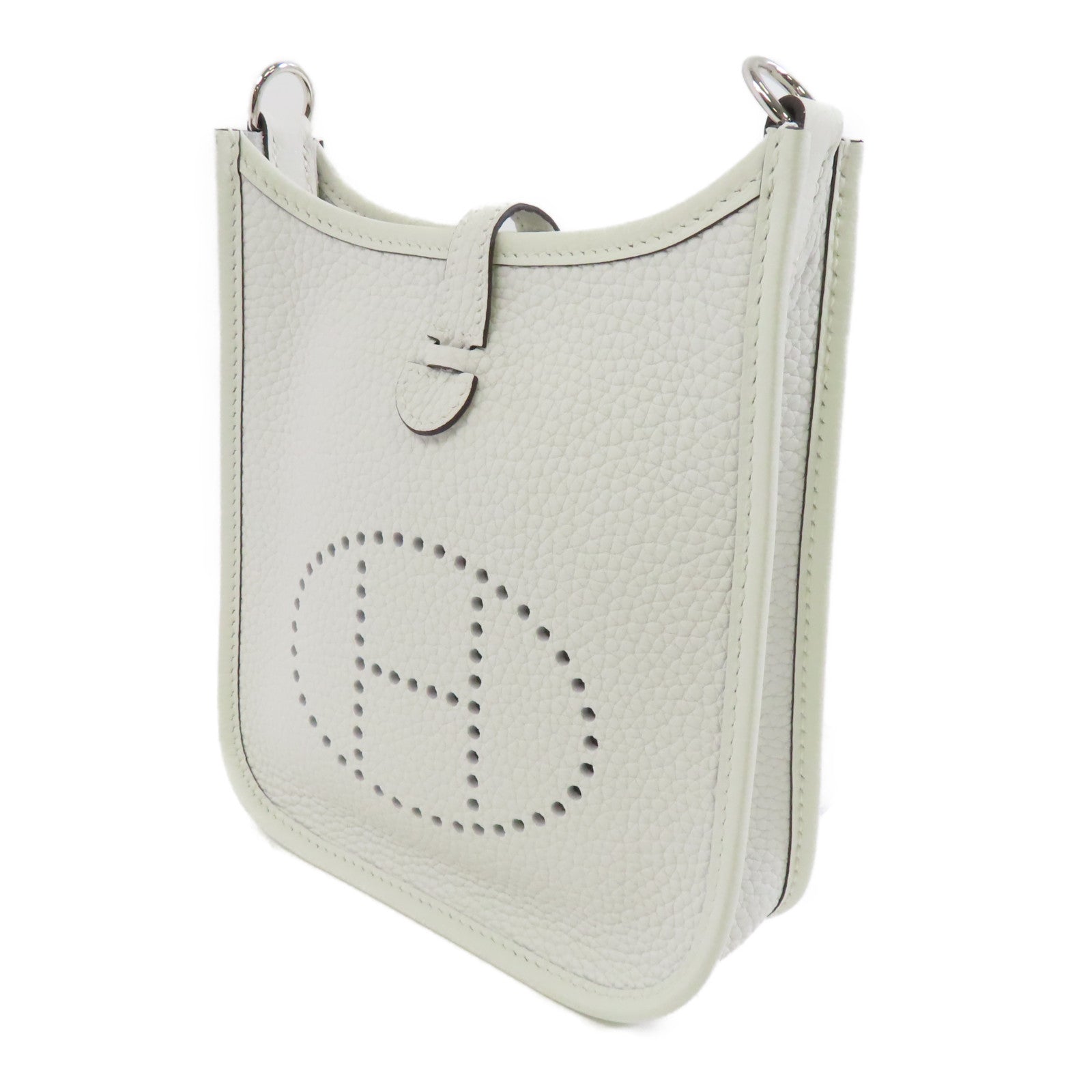HERMES Clemence皮革Evelyne TPM銀扣肩背袋New White/白色